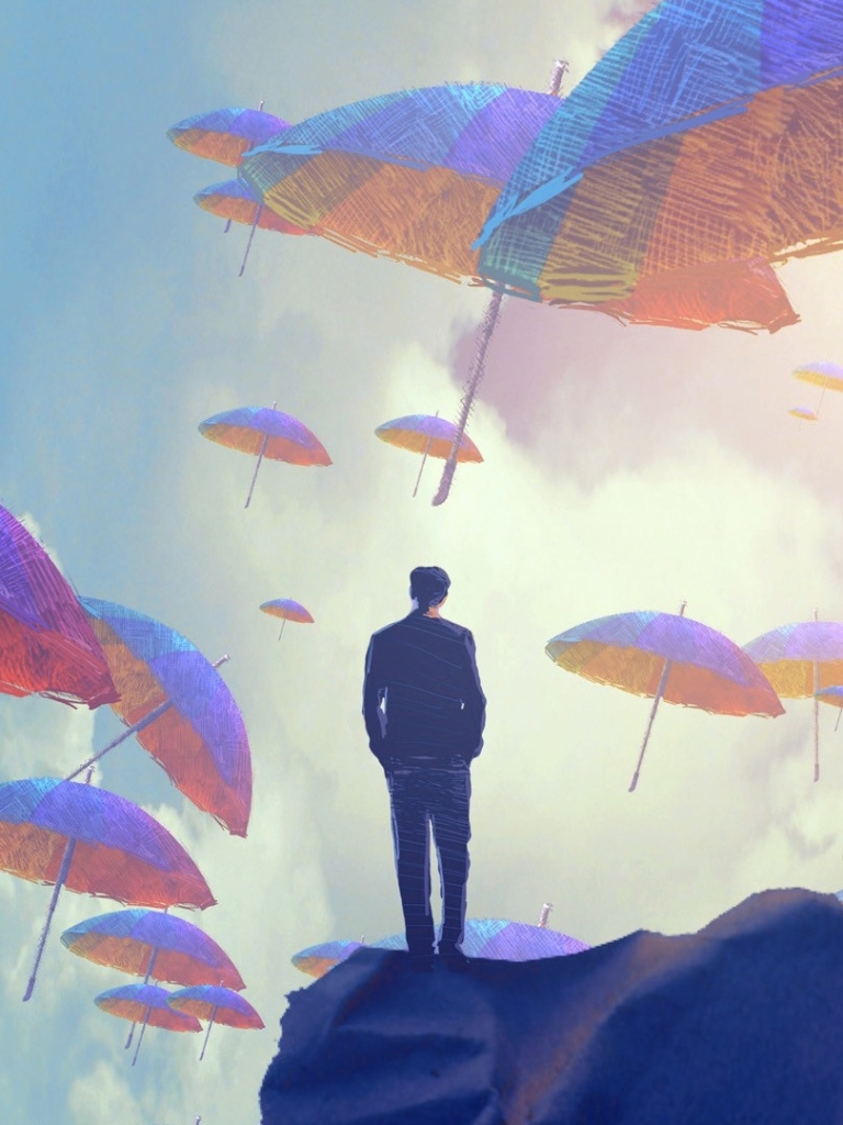 Download mobile wallpaper Human, Umbrella, Artistic for free.