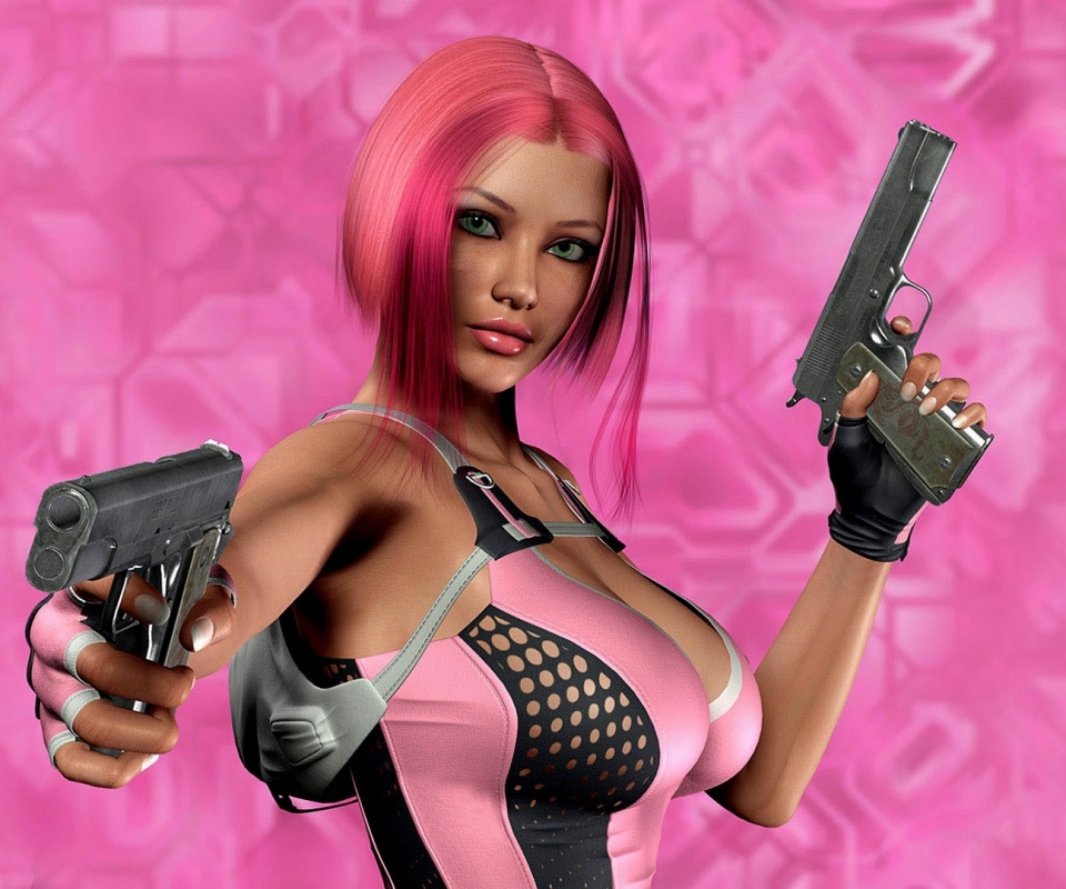 Free download wallpaper Pink, Artistic, Women, Cgi, Gun, Pistol on your PC desktop