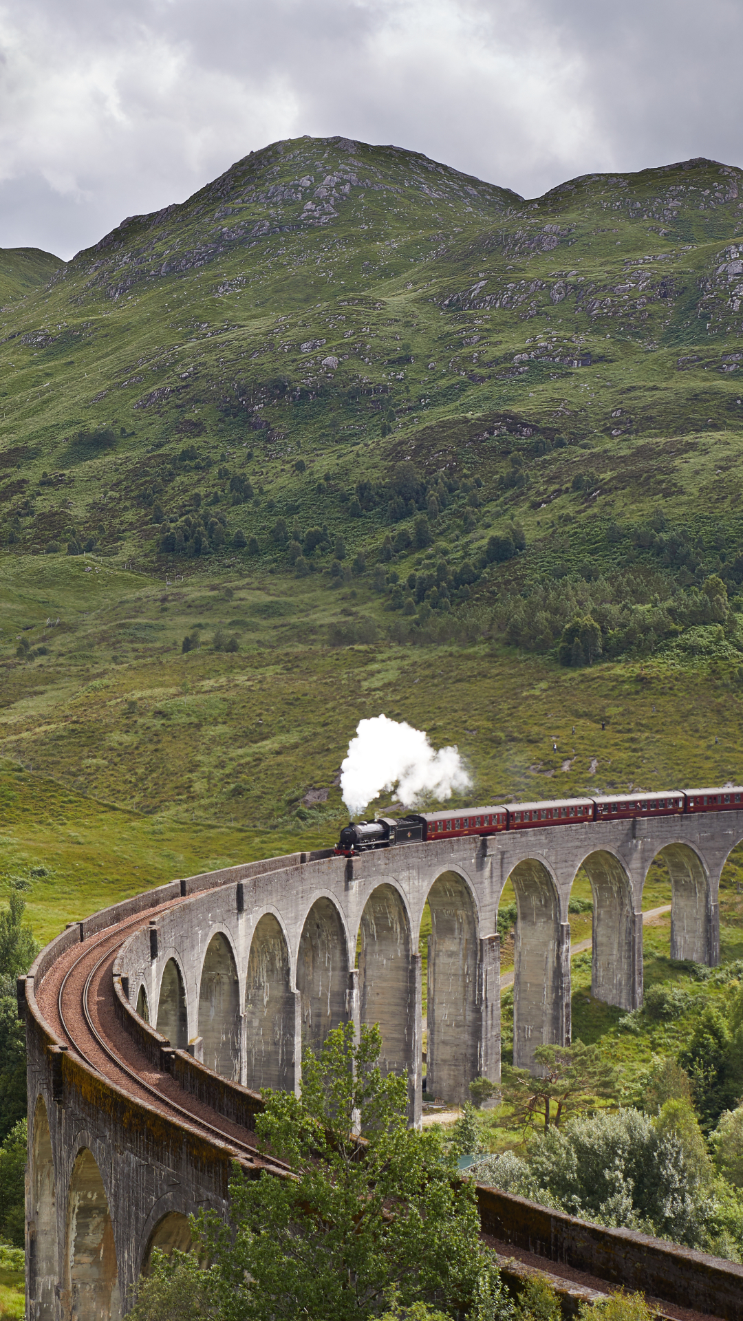 scotland, vehicles, steam train, united kingdom, viaduc, highlands, glenfinnan viaduct, mountain