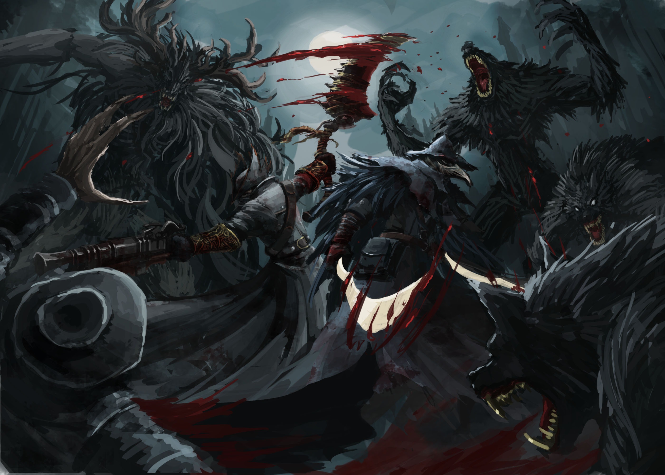 Free download wallpaper Blood, Dark, Battle, Werewolf, Sword, Video Game, Bloodborne on your PC desktop