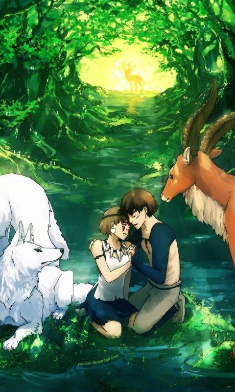 Download mobile wallpaper Anime, Love, Wolf, Romantic, Princess Mononoke for free.