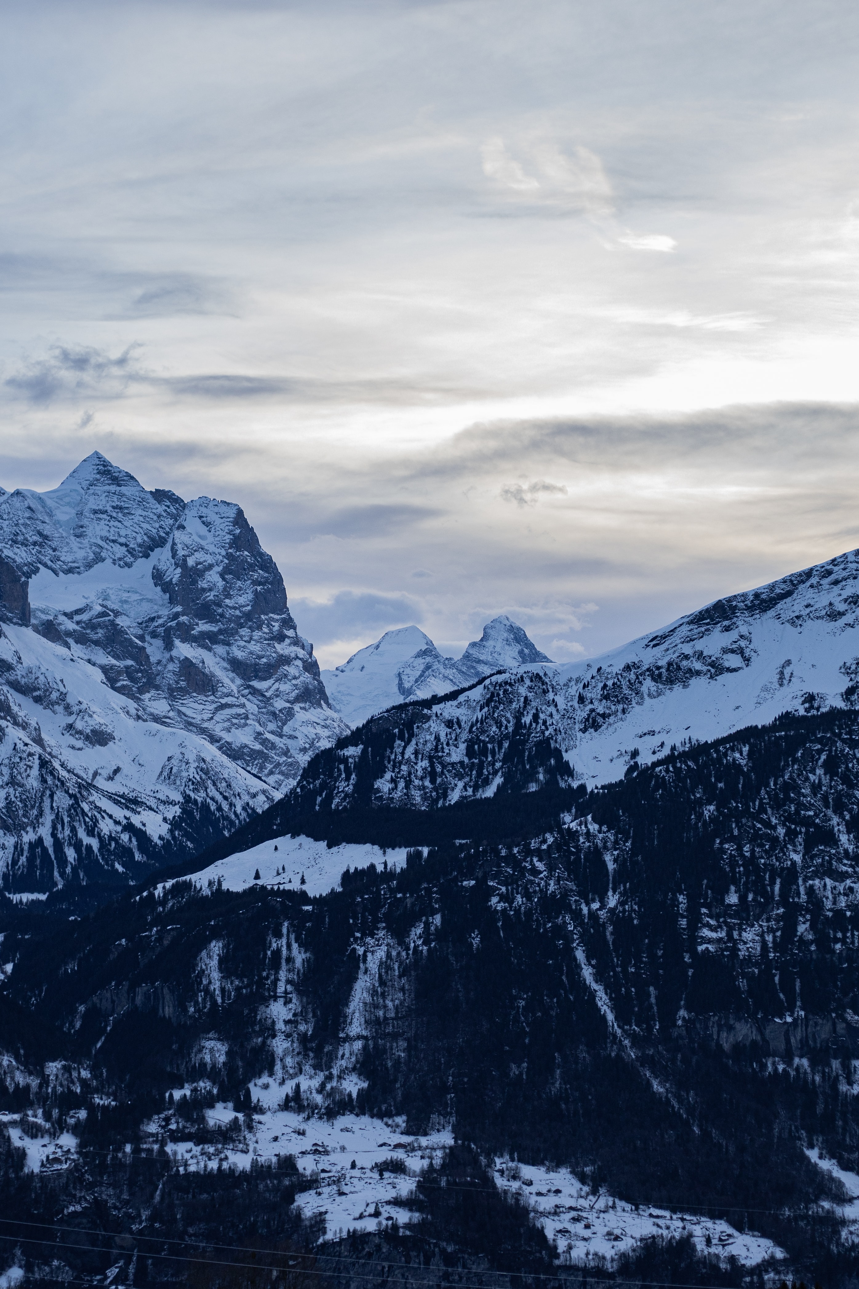 Free download wallpaper Mountains, Snow, Dusk, Winter, Nature, Twilight, Landscape on your PC desktop