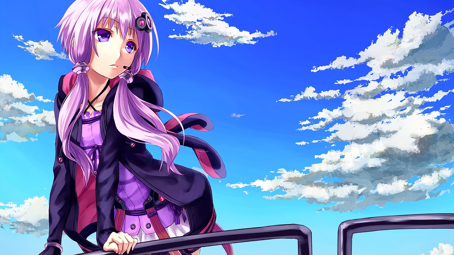 Free download wallpaper Anime, Cloud, Vocaloid, Long Hair, Purple Eyes, Purple Hair, Yuzuki Yukari on your PC desktop