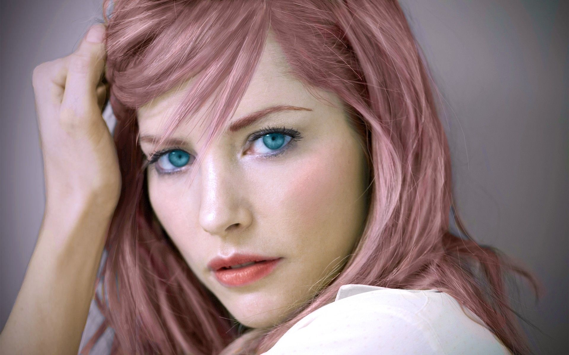 sienna guillory, women, actress, blue eyes, english, face, pink hair