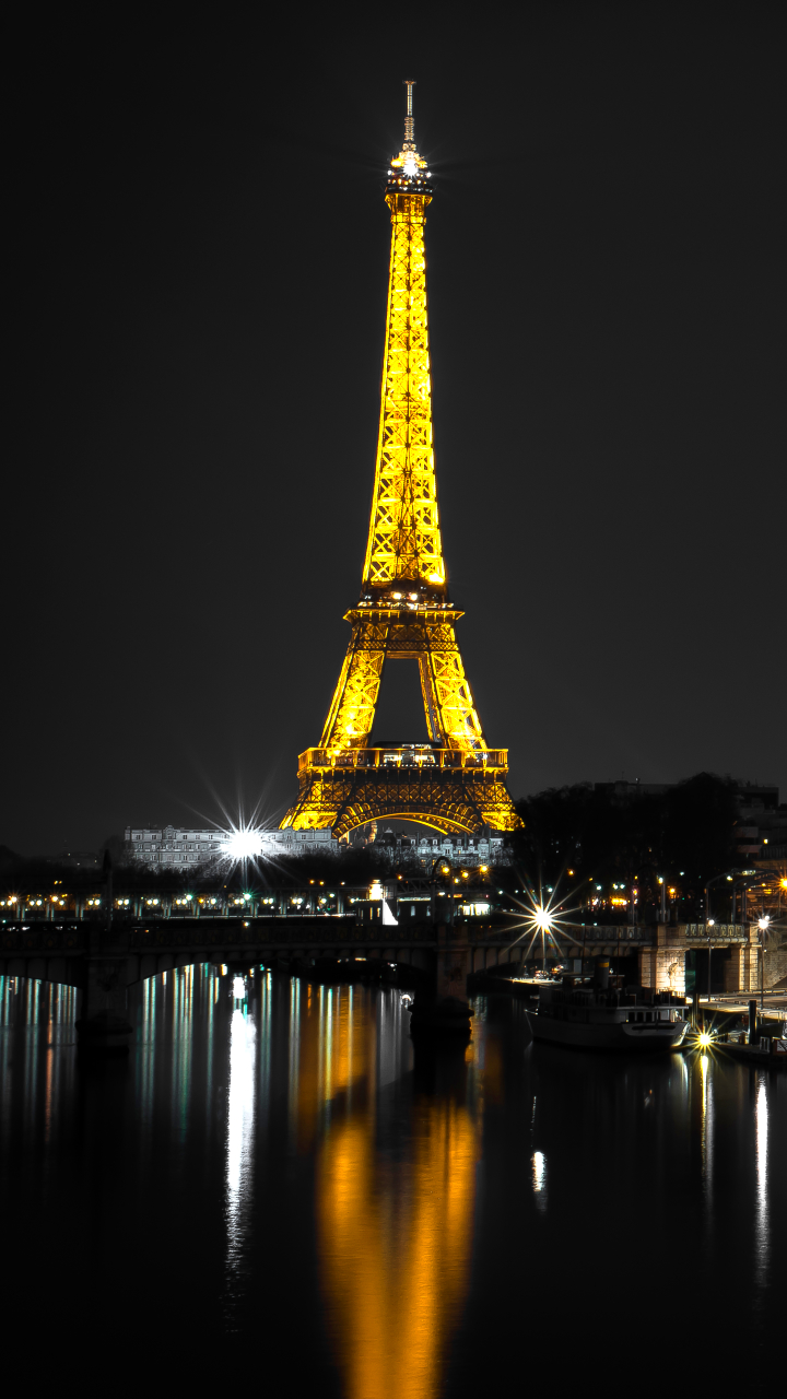 Descarga gratuita de fondo de pantalla para móvil de Noche, París, Torre Eiffel, Monumentos, Rio, Reflexión, Luz, Francia, Río, Monumento, Hecho Por El Hombre, Reflejo.