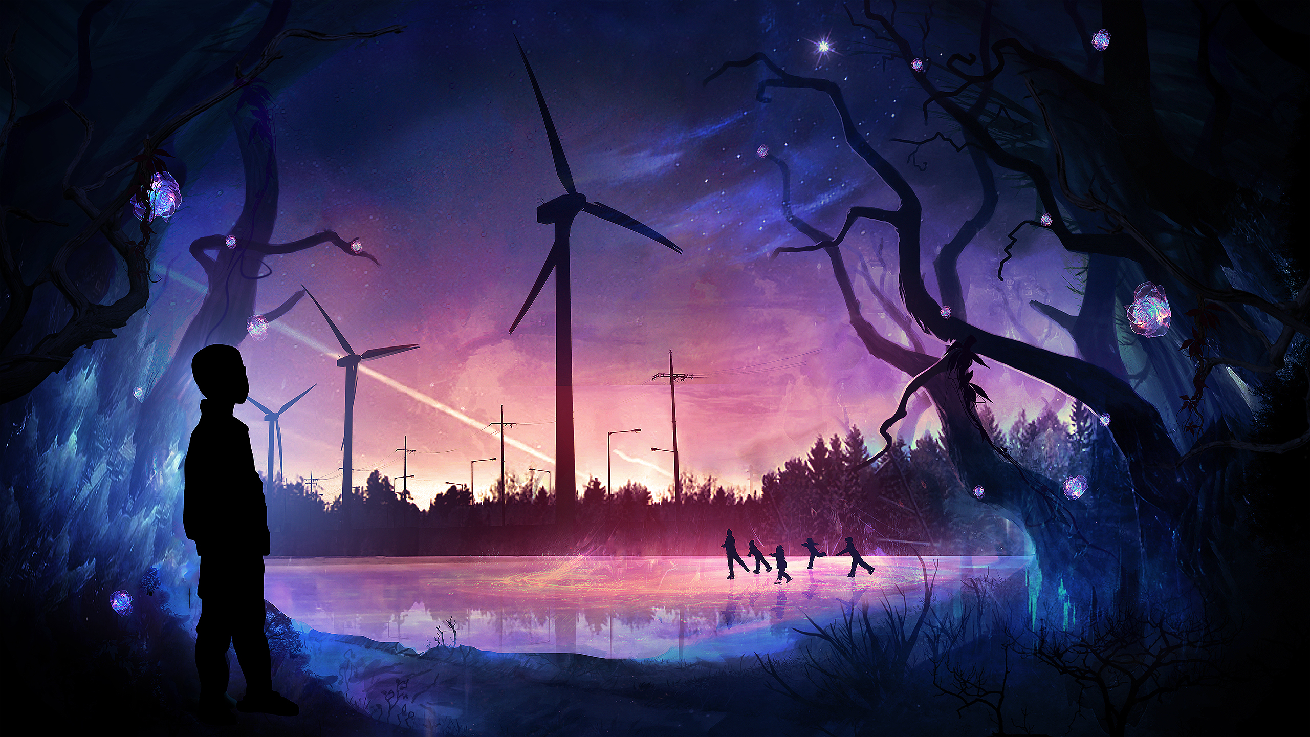 Download mobile wallpaper Landscape, Fantasy, Wind Turbine for free.