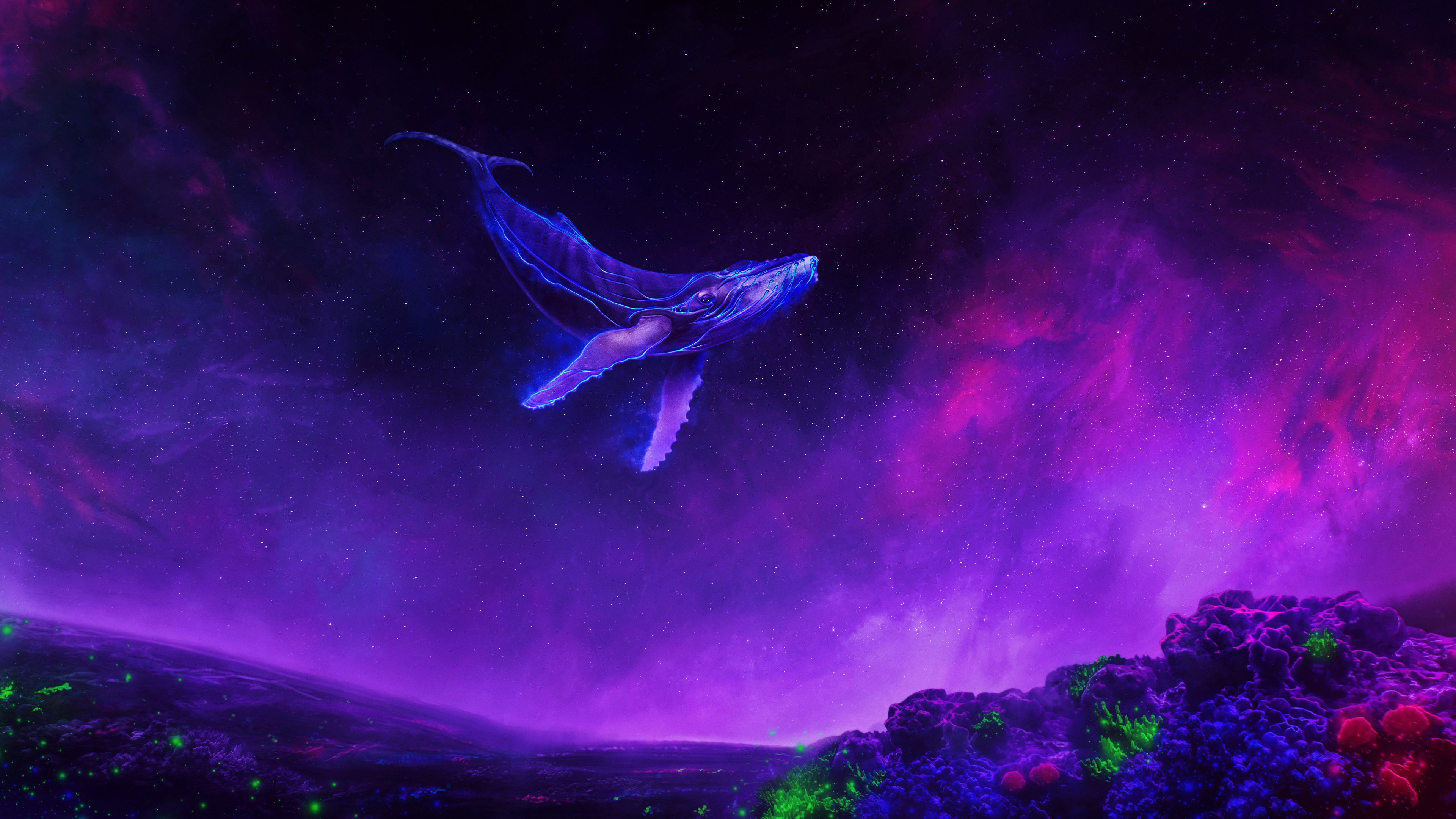 Download mobile wallpaper Fantasy, Sky, Purple, Whale, Fantasy Animals for free.
