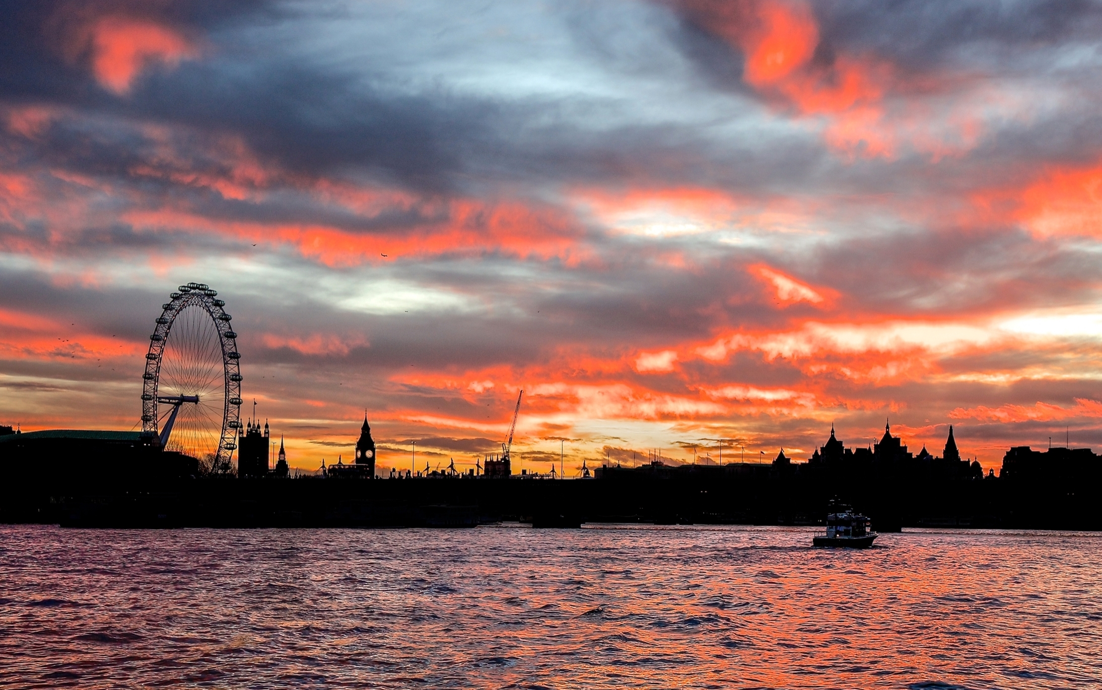 Download mobile wallpaper Cities, Sunset, Sky, London, City, Ferris Wheel, Cloud, England, Man Made for free.