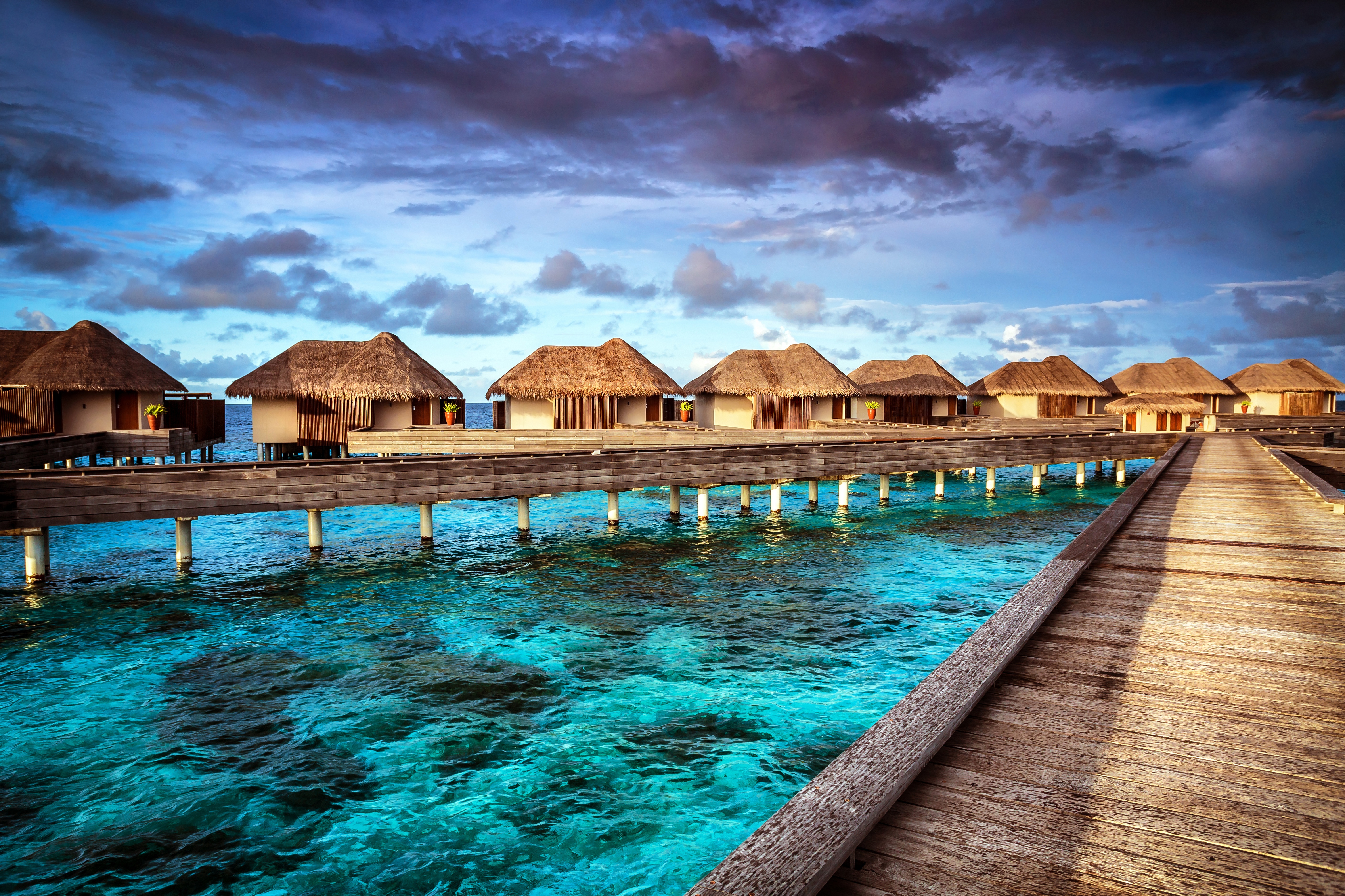 photography, holiday, bungalow, hotel, hut, ocean, pier, sea, tropical