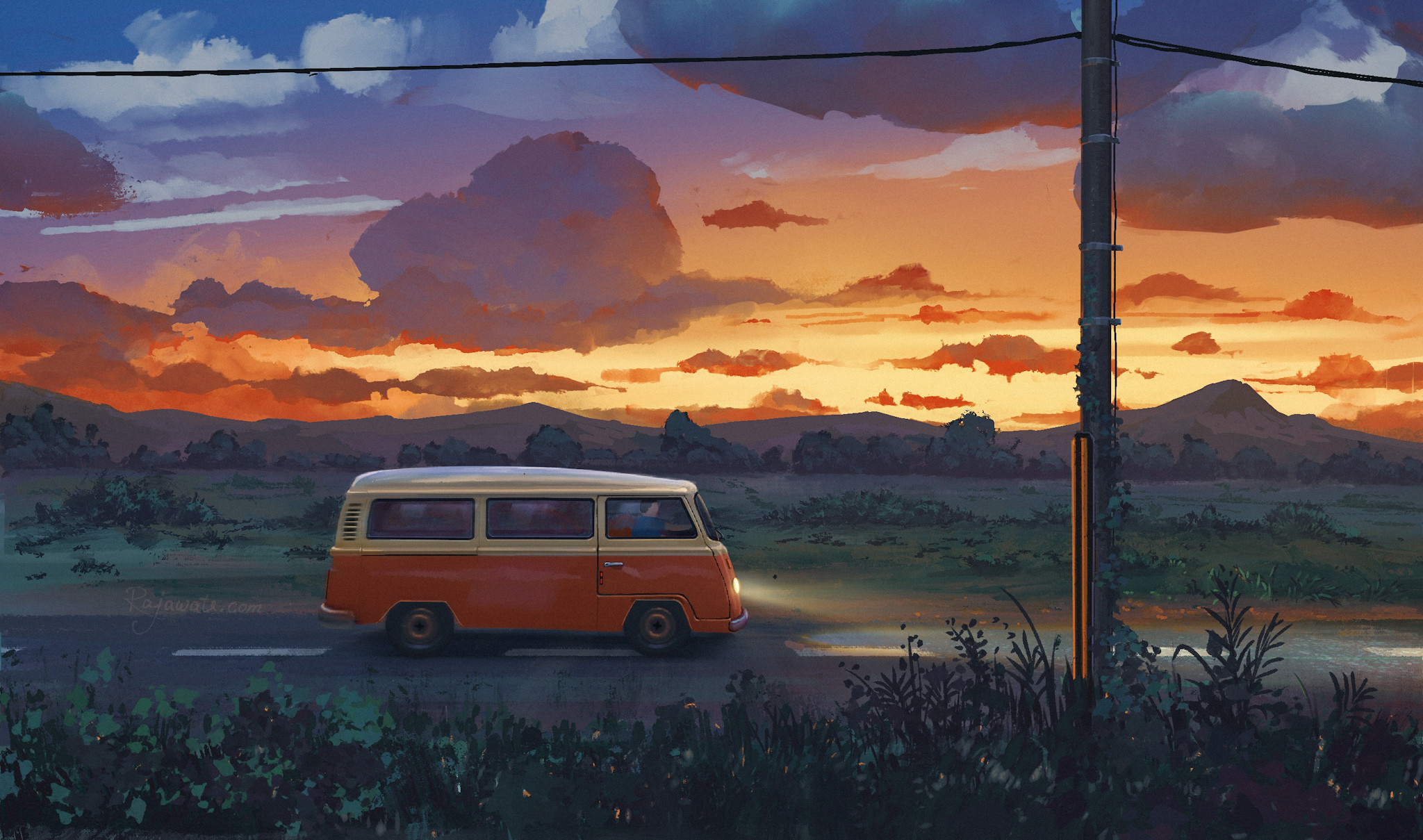 Download mobile wallpaper Anime, Sunset, Bus, Original for free.