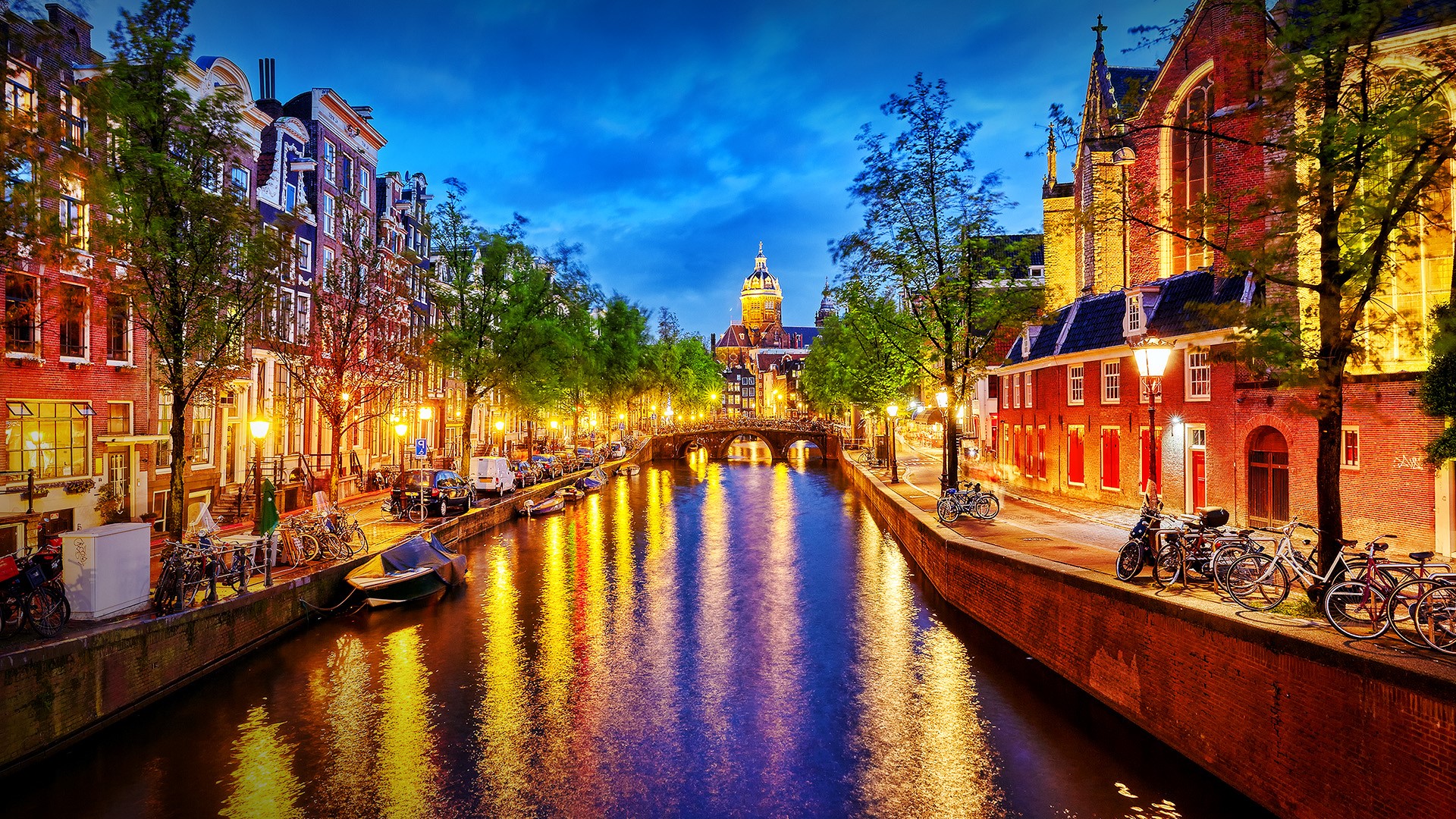 Download mobile wallpaper Cities, Water, Night, City, River, Amsterdam, Man Made for free.