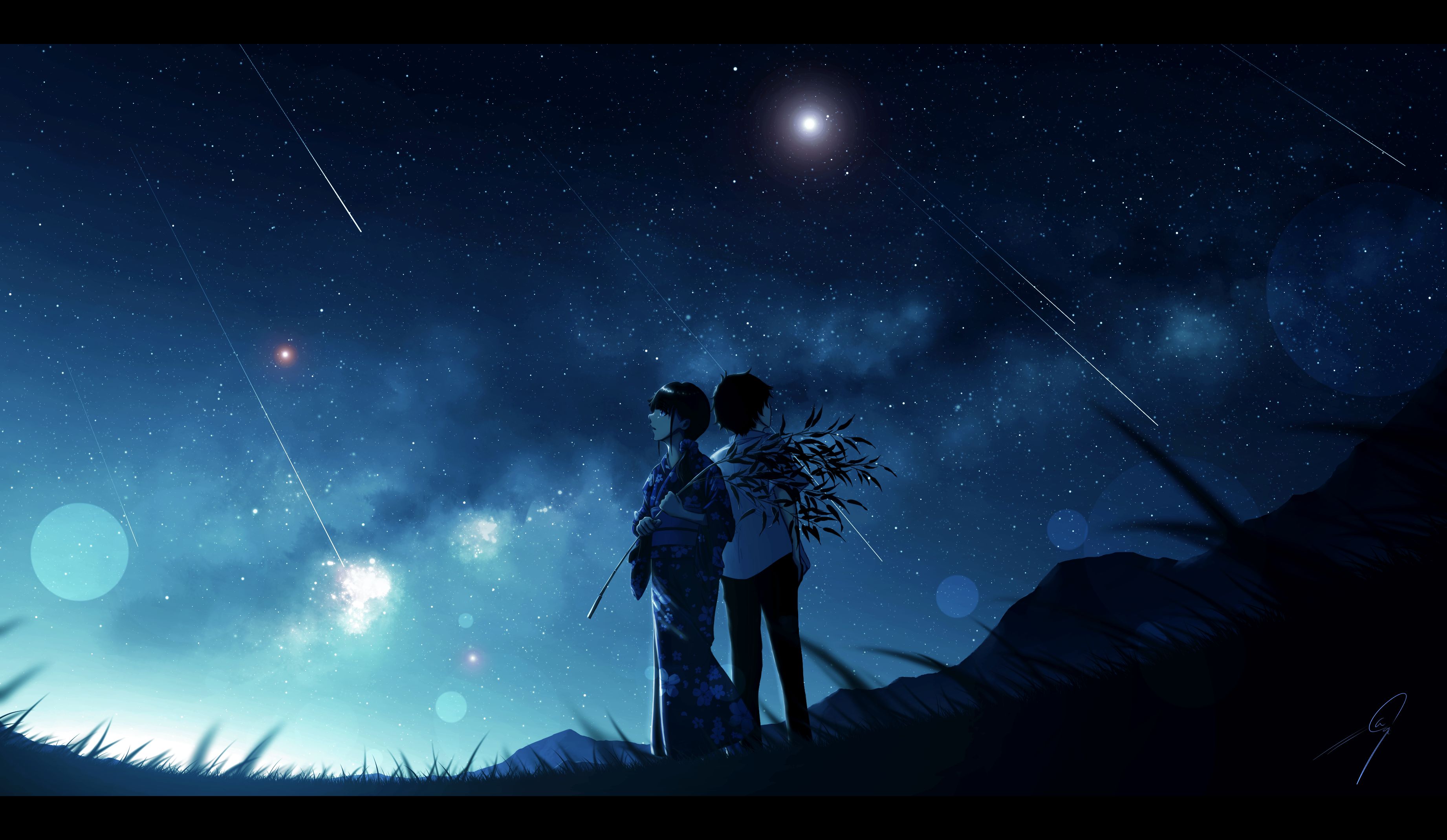 Download mobile wallpaper Anime, Night, Starry Sky, Girl for free.