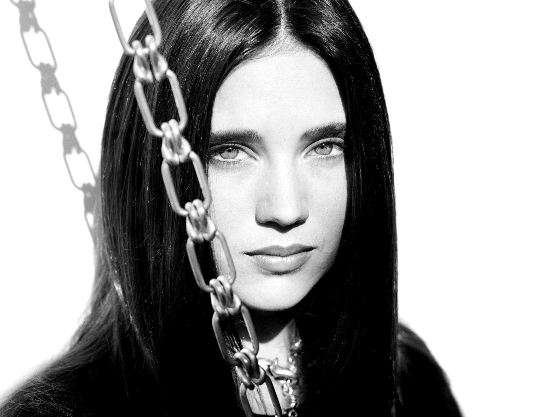 Download mobile wallpaper Face, American, Celebrity, Black & White, Actress, Jennifer Connelly for free.