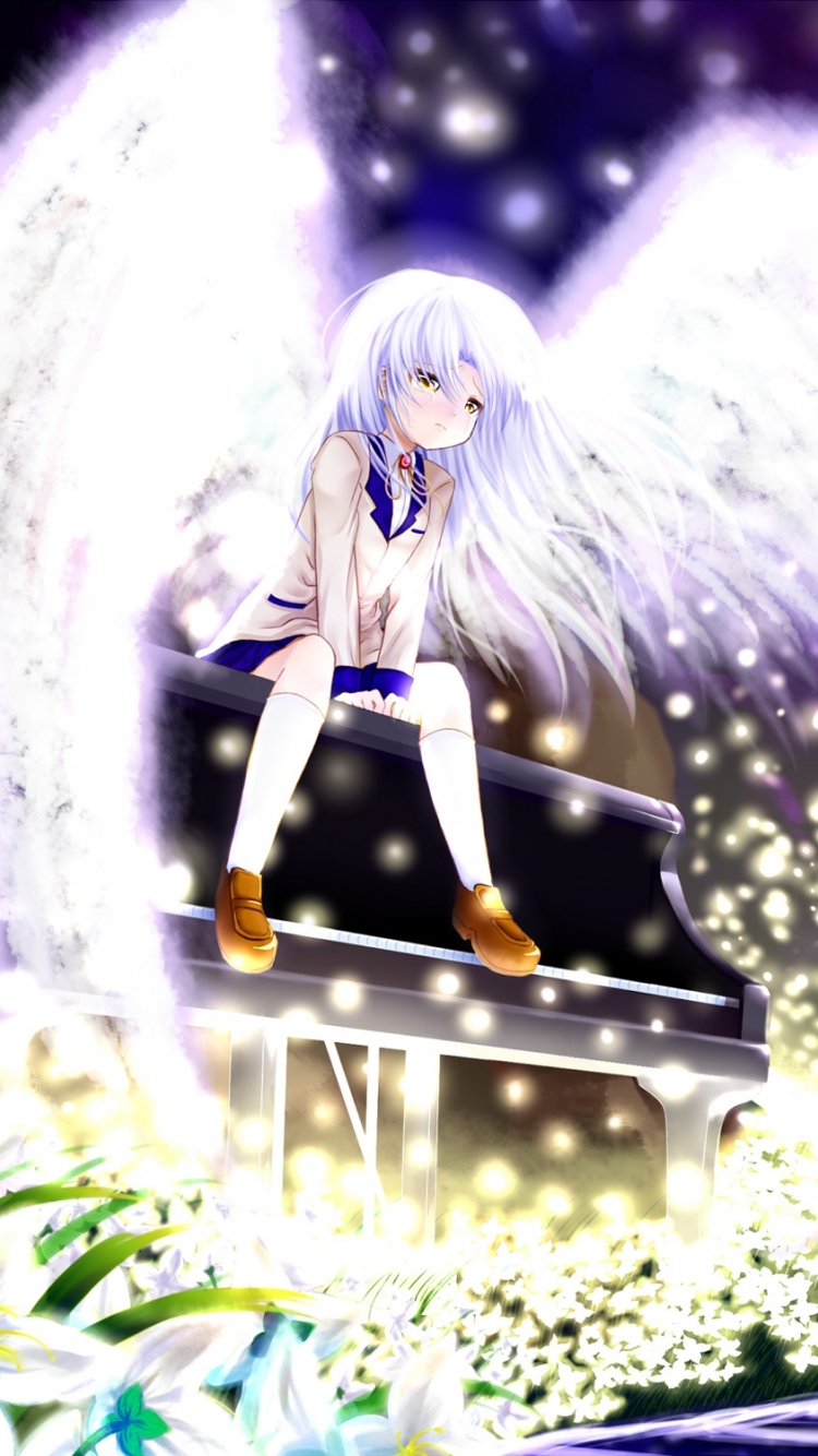 Download mobile wallpaper Anime, Moon, Piano, Flower, Wings, Angel, Angel Beats!, Kanade Tachibana for free.