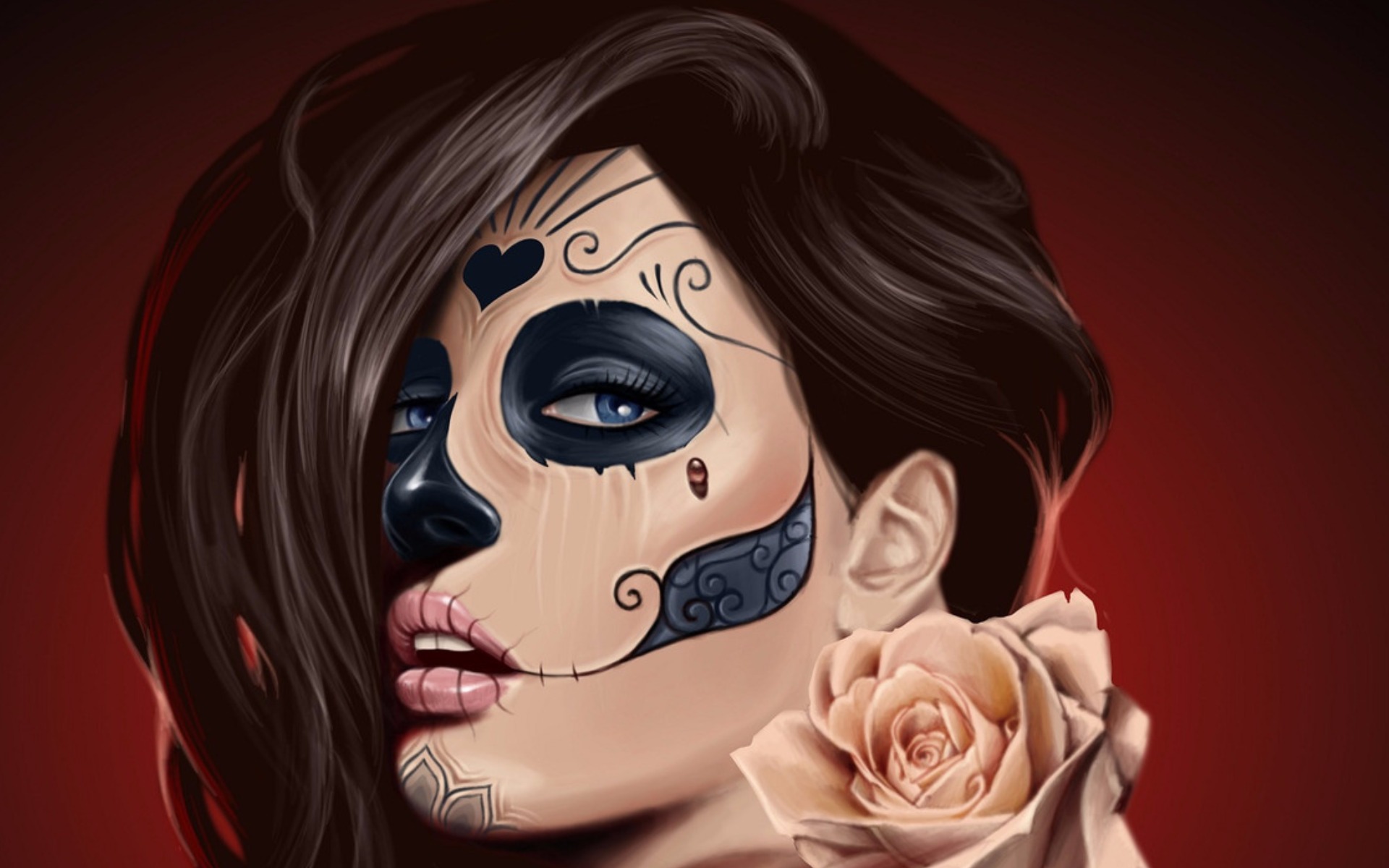 Free download wallpaper Fantasy, Paint, Artistic, Face, Makeup, Sugar Skull on your PC desktop