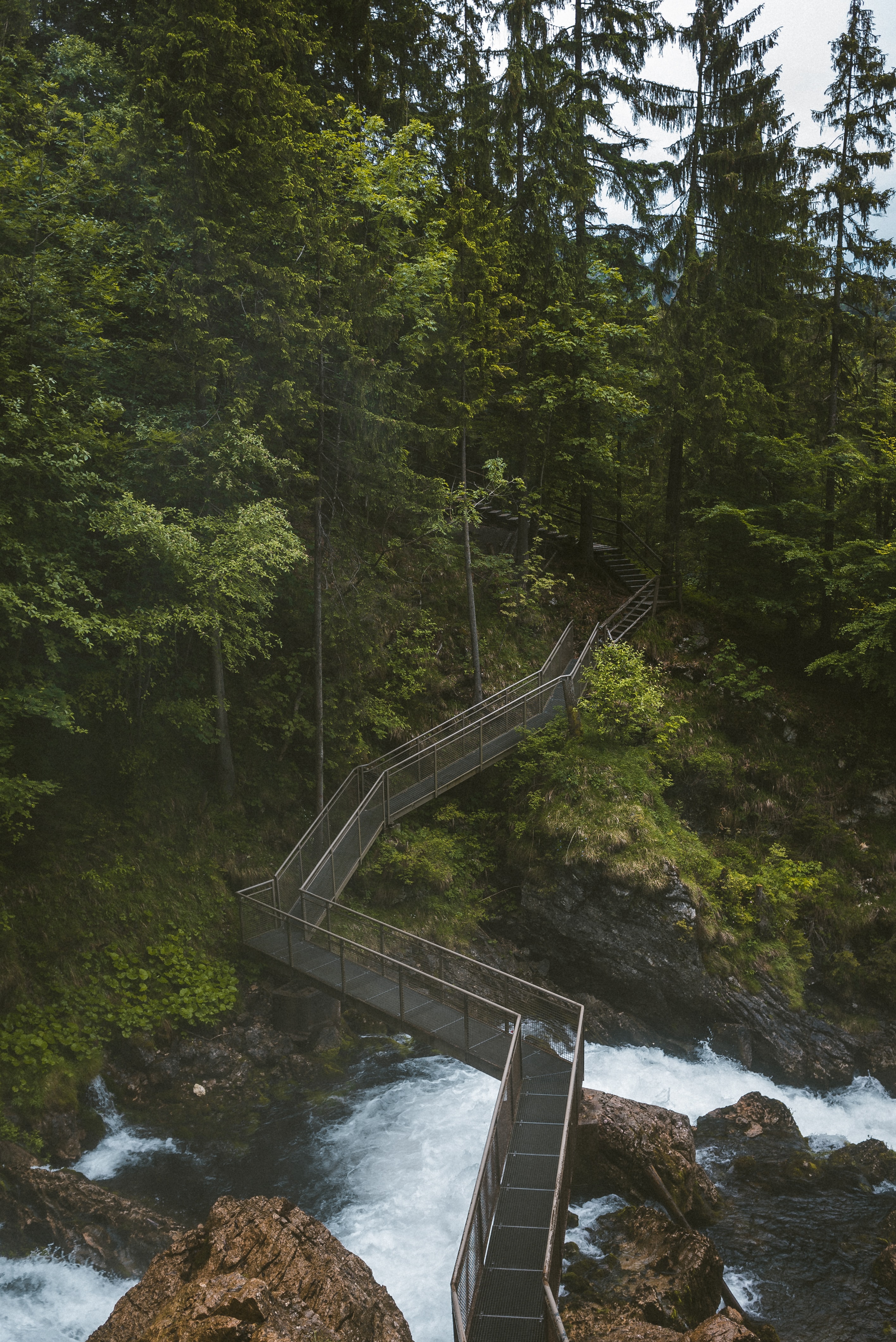 155045 скачать обои мост, природа, деревья, река, камни, скалы - заставки и картинки бесплатно