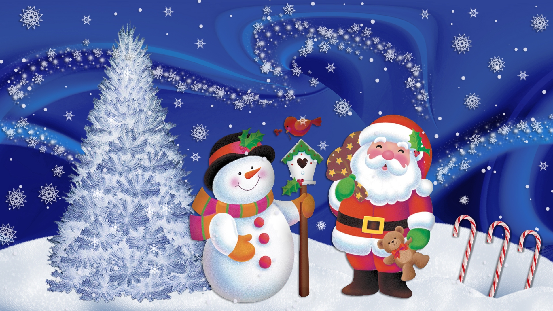 615753 Bild herunterladen schneemann, weihnachten, feiertage, weihnachtsmann - Hintergrundbilder und Bildschirmschoner kostenlos