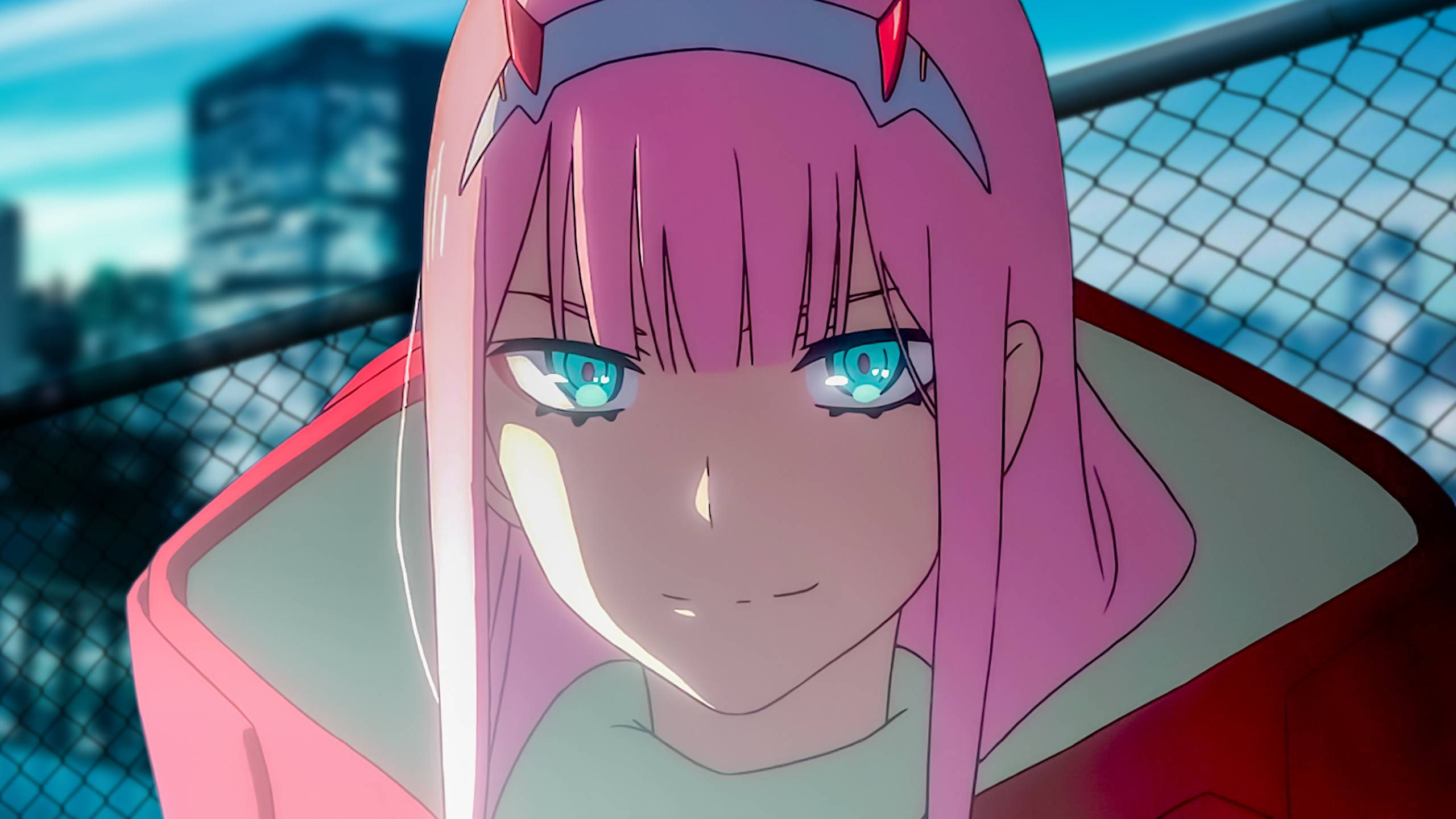 Download mobile wallpaper Anime, Face, Pink Hair, Aqua Eyes, Darling In The Franxx, Zero Two (Darling In The Franxx) for free.