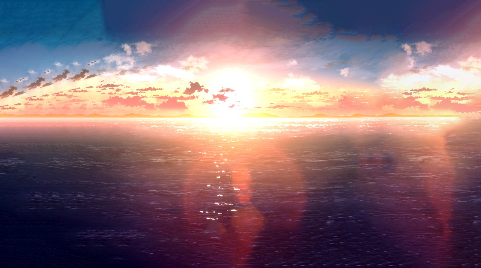 Free download wallpaper Anime, Landscape, Water, Sky, Sun, Cloud, Original on your PC desktop