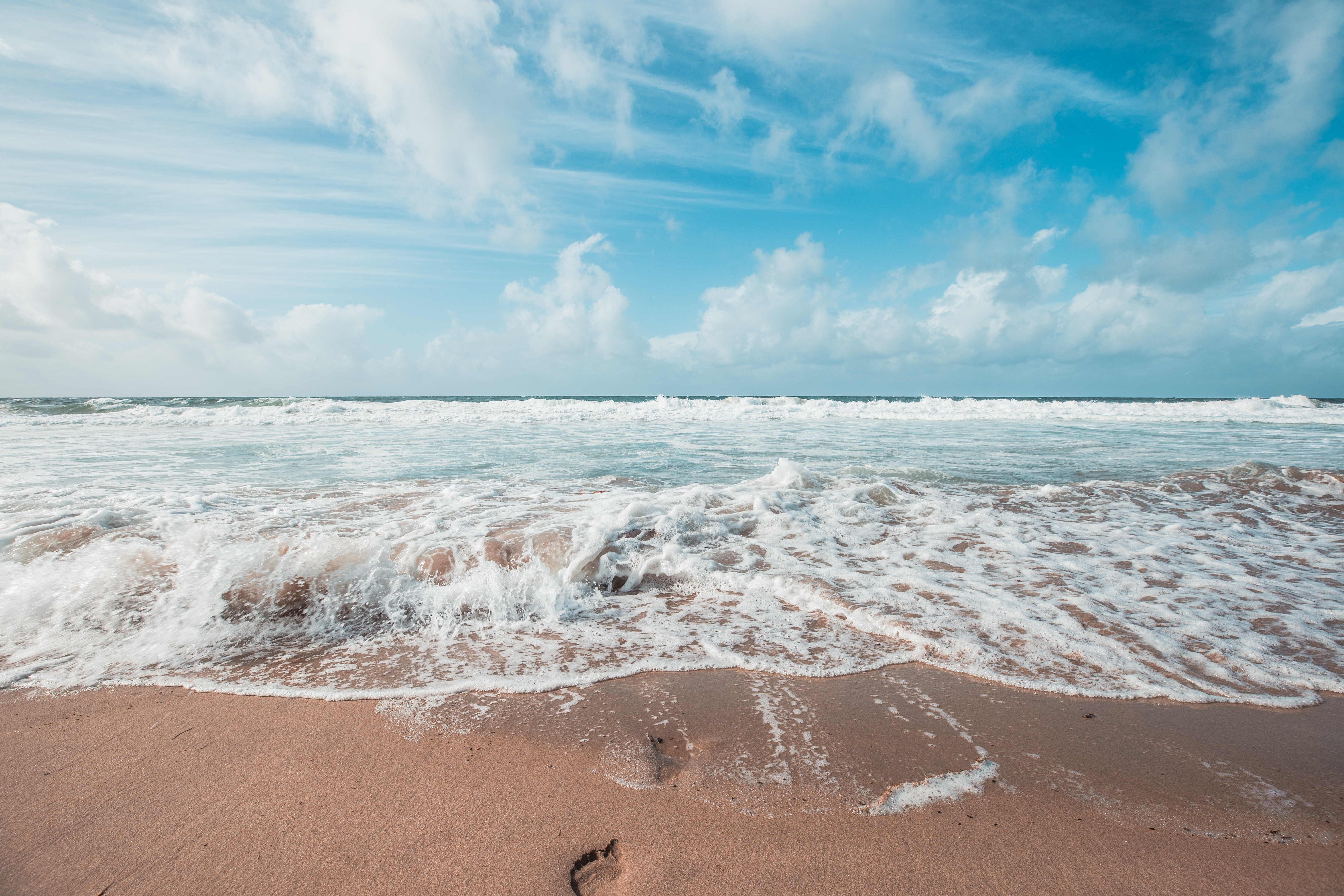 ocean, nature, waves, sand, foam, surf, traces HD wallpaper