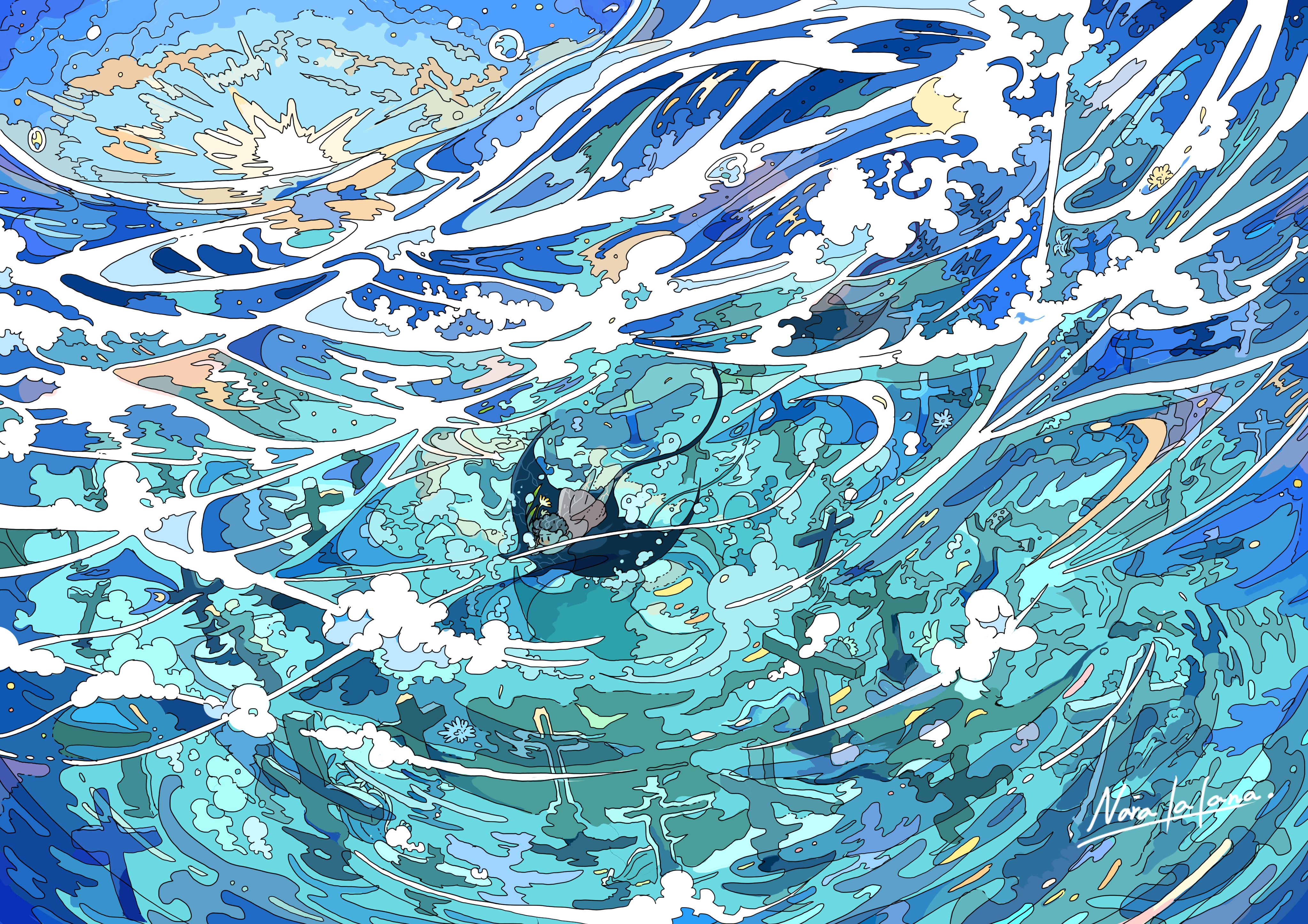 Free download wallpaper Anime, Underwater, Graveyard on your PC desktop