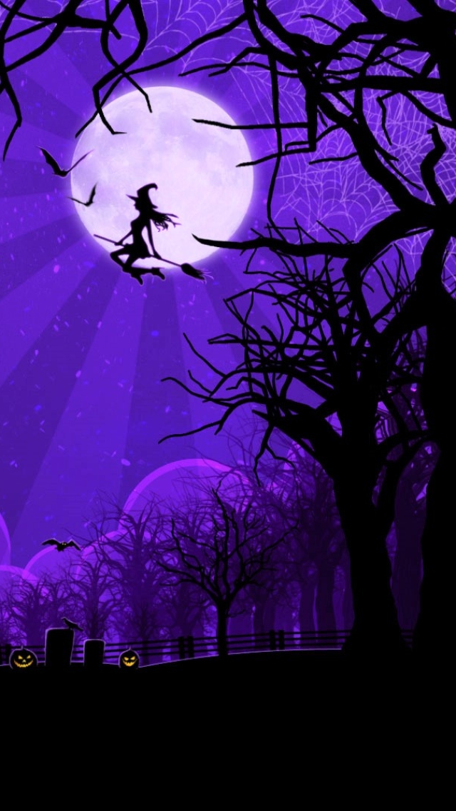 Скачать картинку Ночь, Луна, Праздник, Хэллоуин, Пурпурный, Ведьма, Праздничные, Праздничный День, Счастливого Хэллоуина в телефон бесплатно.