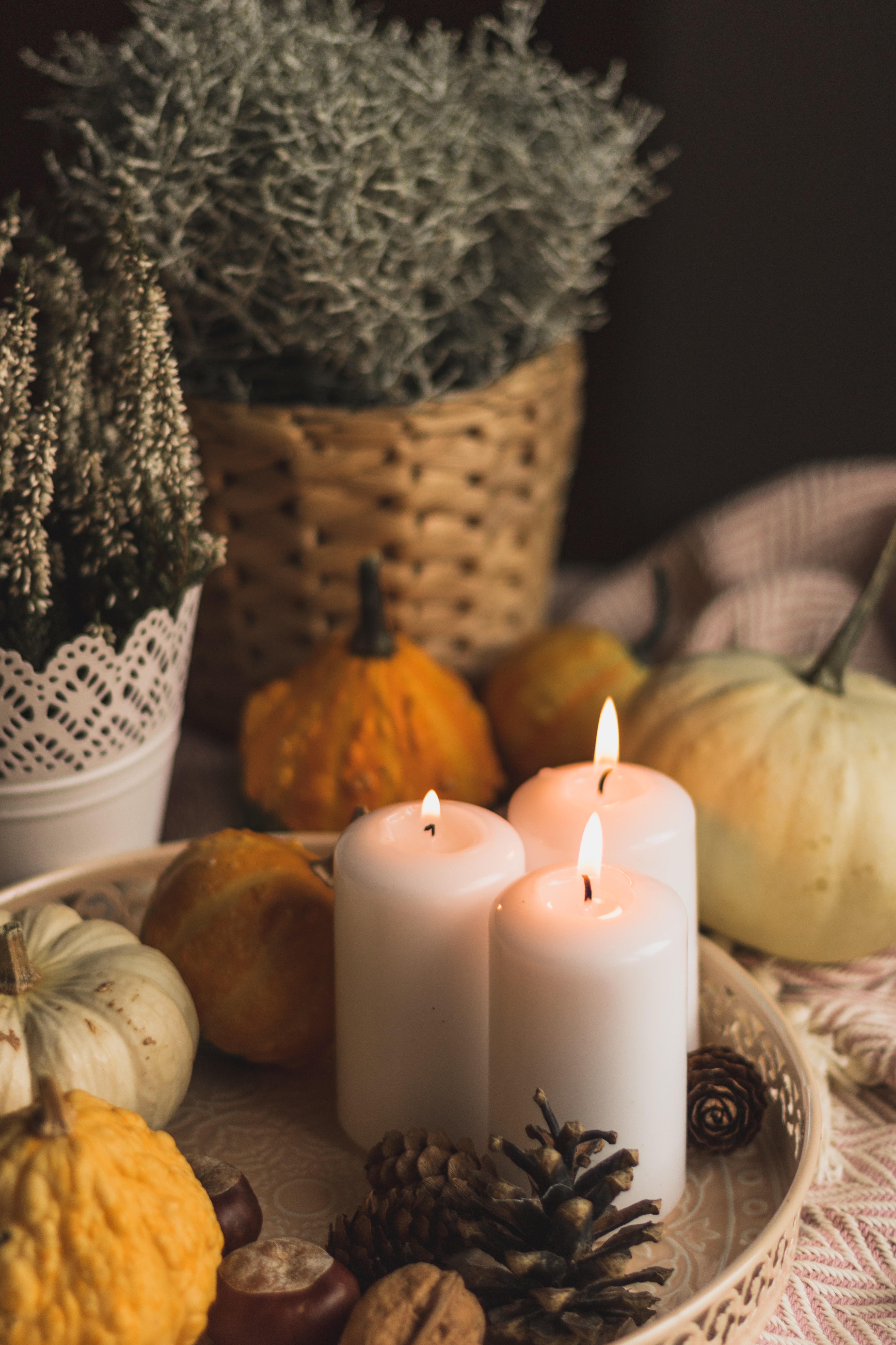 candles, miscellaneous, miscellanea, halloween, pumpkin, cones, flame wallpaper for mobile
