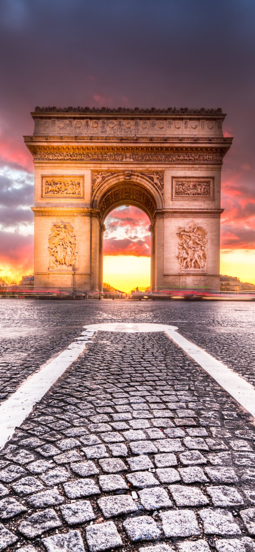 Handy-Wallpaper Paris, Frankreich, Monument, Sonnenuntergang, Monumente, Triumphbogen, Menschengemacht kostenlos herunterladen.
