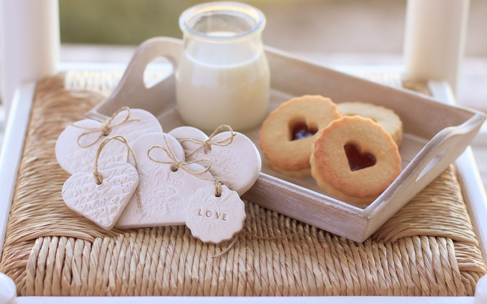 Download mobile wallpaper Food, Love, Heart, Milk, Cookie for free.