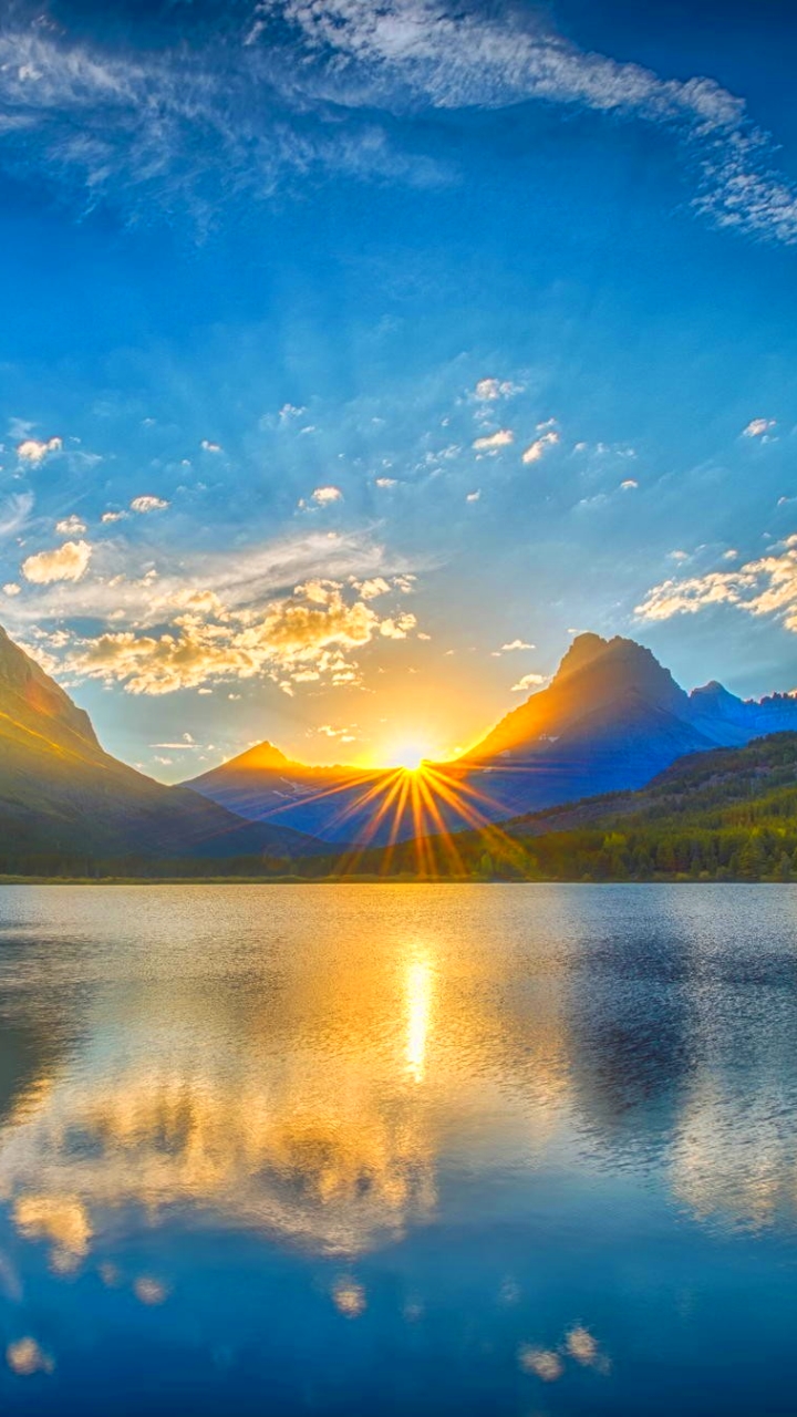 Download mobile wallpaper Mountain, Lake, Sunrise, Earth for free.