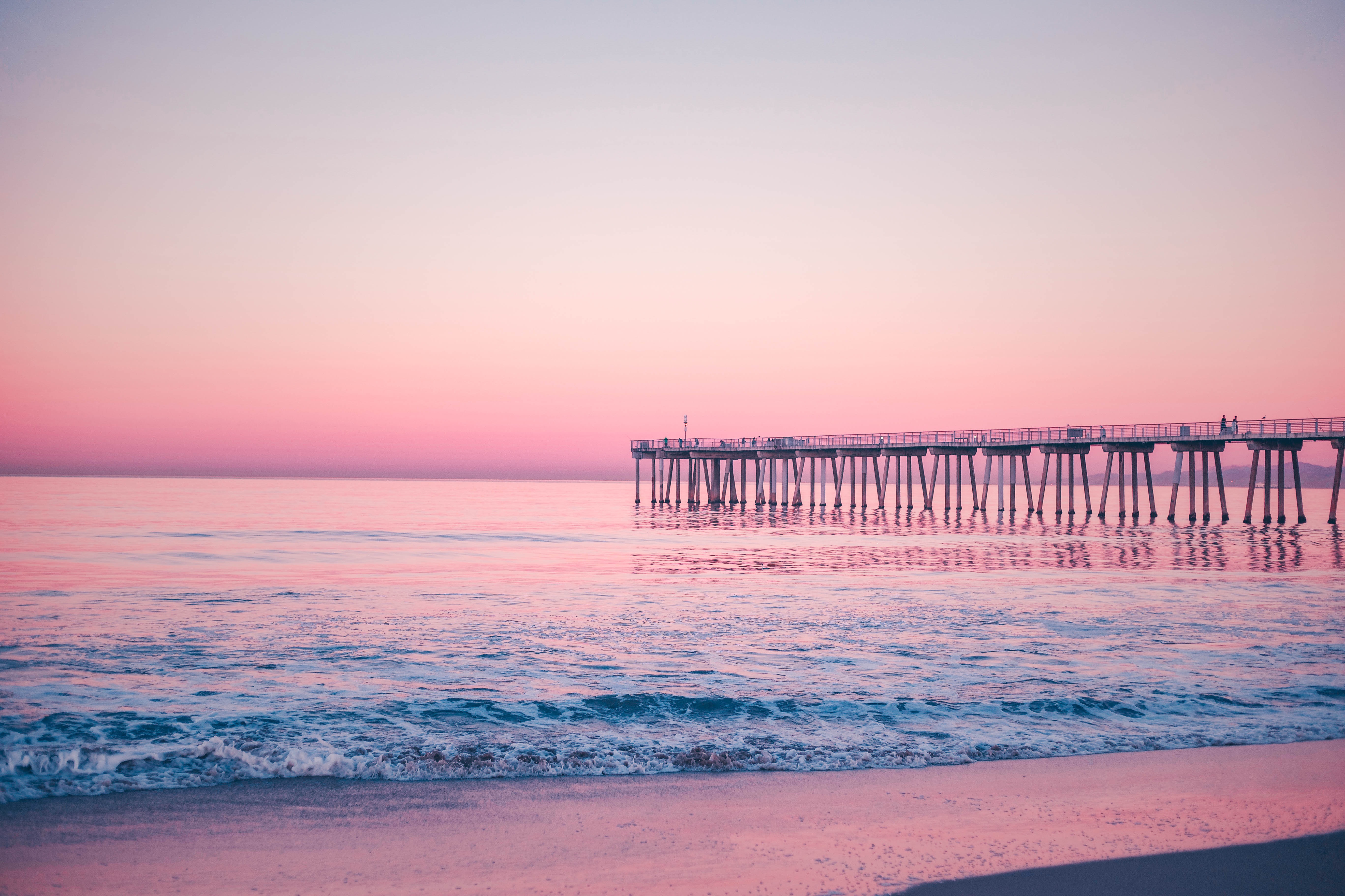 pink, nature, sea, pier, surf Full HD