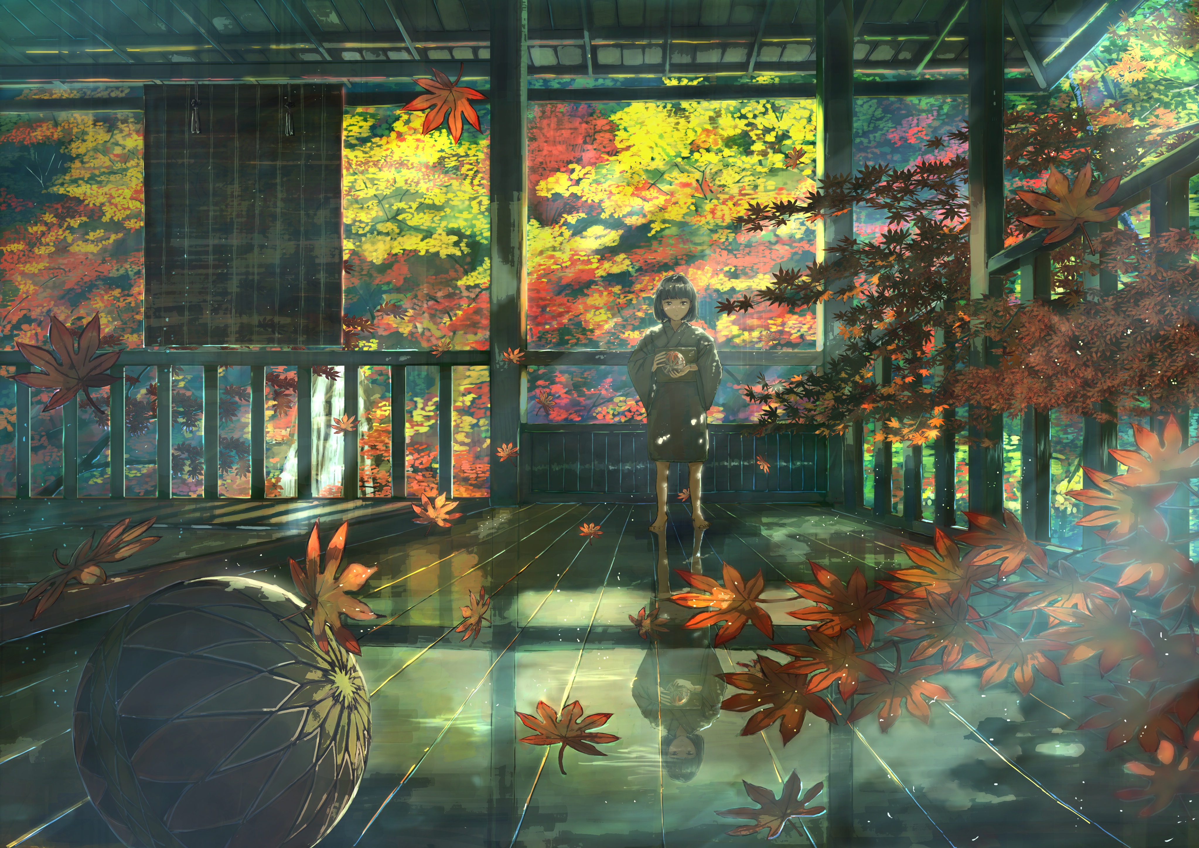 Free download wallpaper Anime, Reflection, Fall, Girl, Child, Kimono on your PC desktop