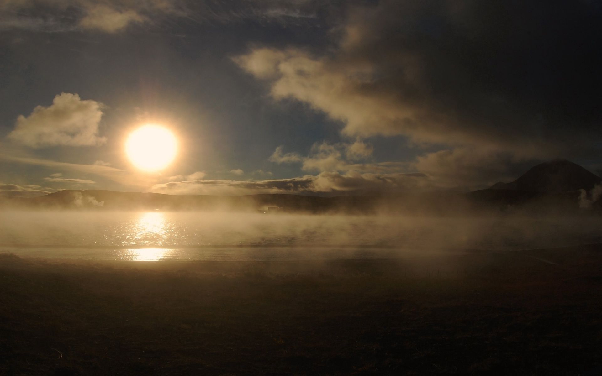 nature, sun, dawn, fog, disk, evaporation