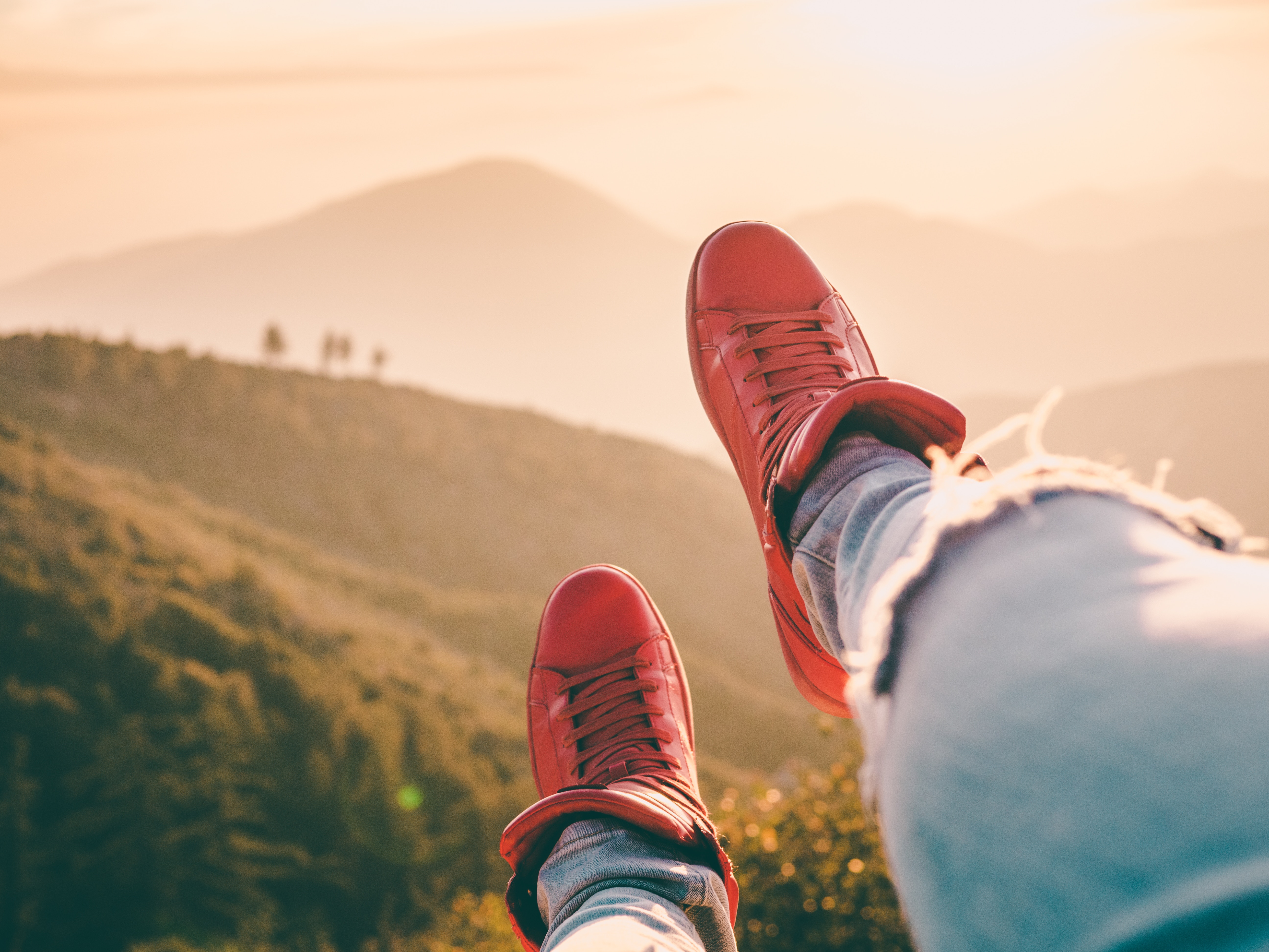 Download mobile wallpaper Miscellaneous, Miscellanea, Legs, Mountains, Sneakers for free.