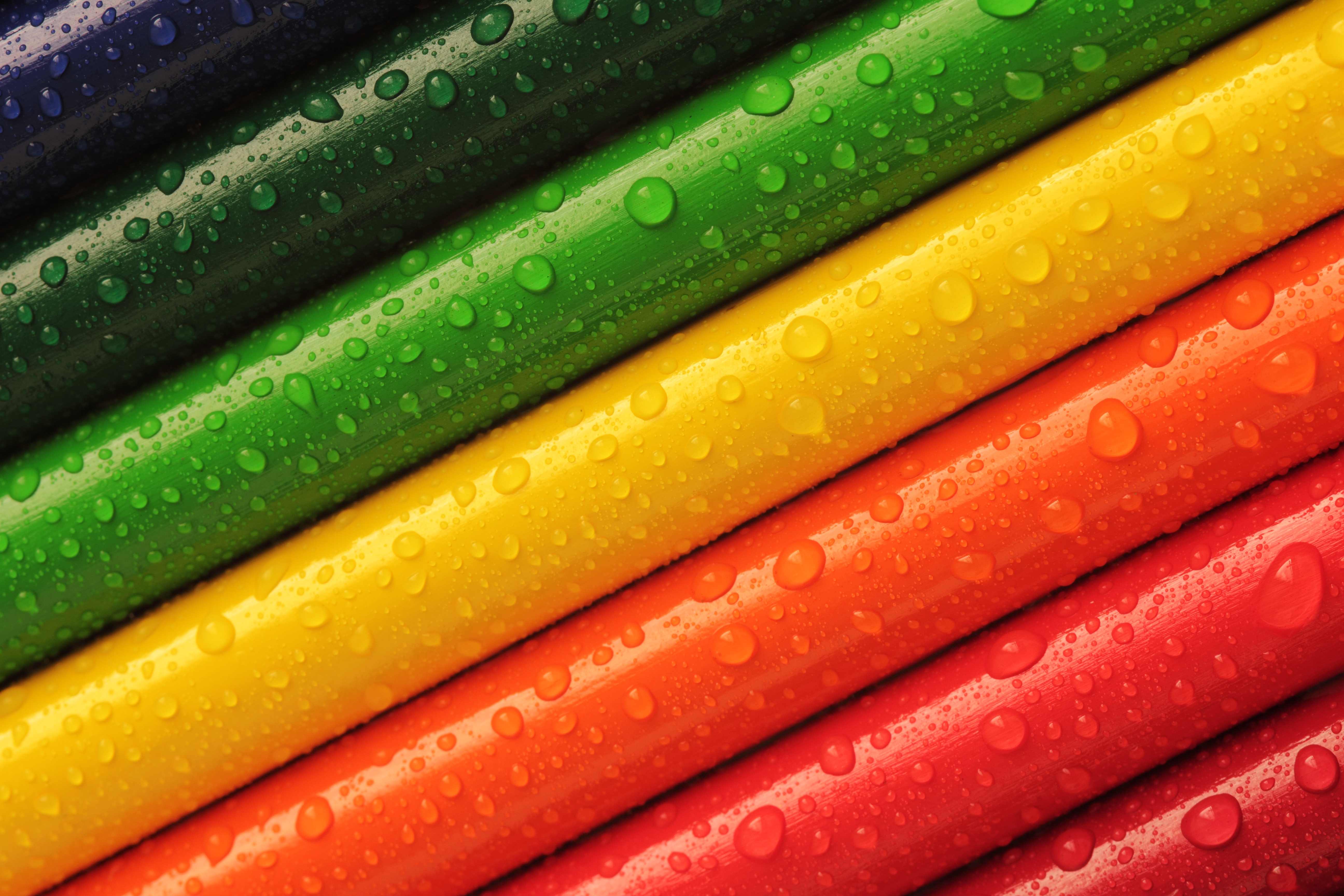 Download mobile wallpaper Rainbow, Close Up, Colorful, Pencil, Photography, Water Drop for free.