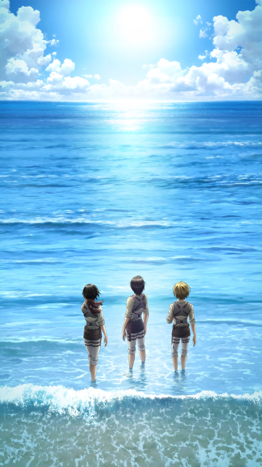 Download mobile wallpaper Anime, Ocean, Armin Arlert, Eren Yeager, Mikasa Ackerman, Shingeki No Kyojin, Attack On Titan for free.