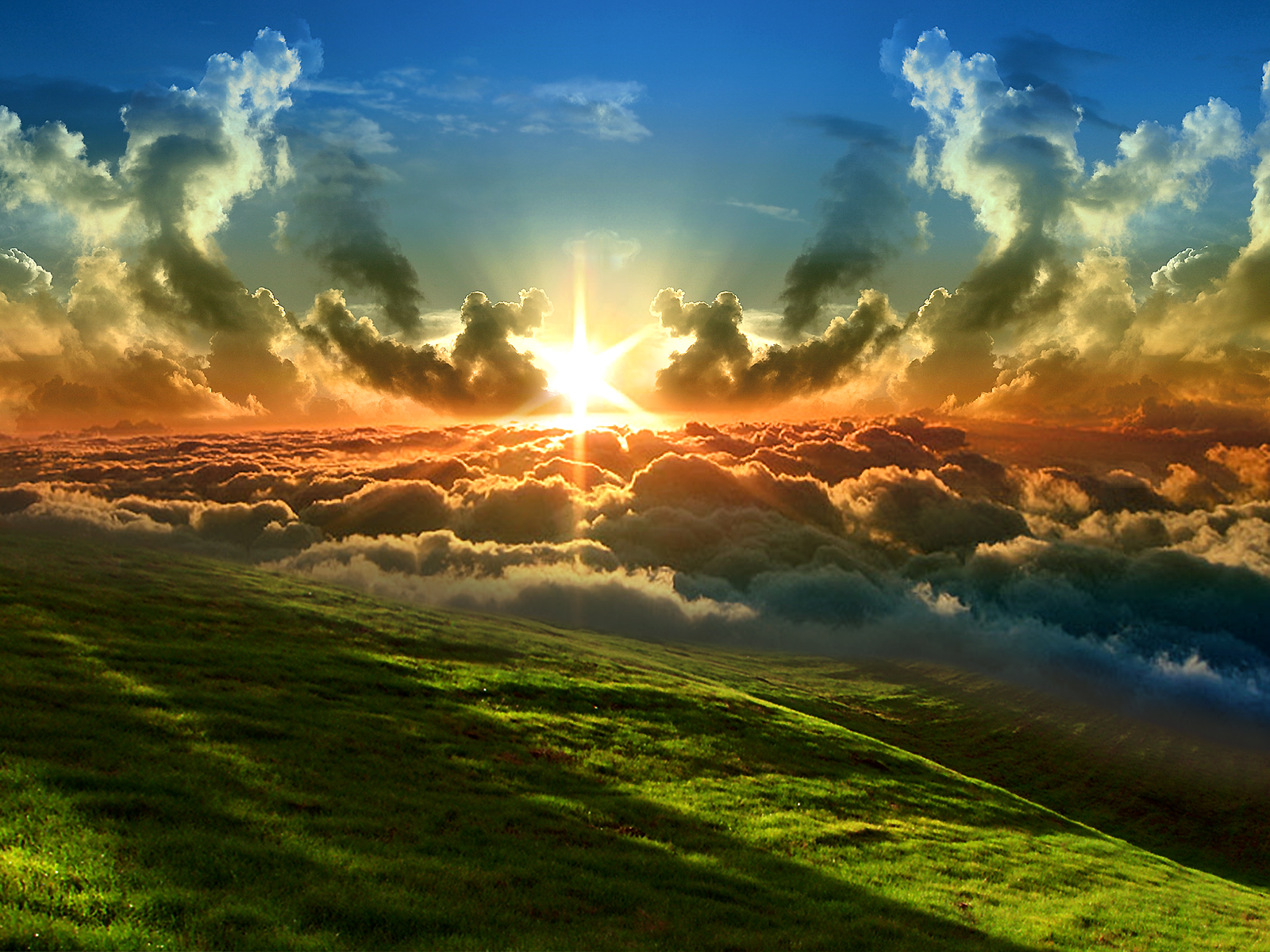 earth, sun, sky, grass, cloud, sunset
