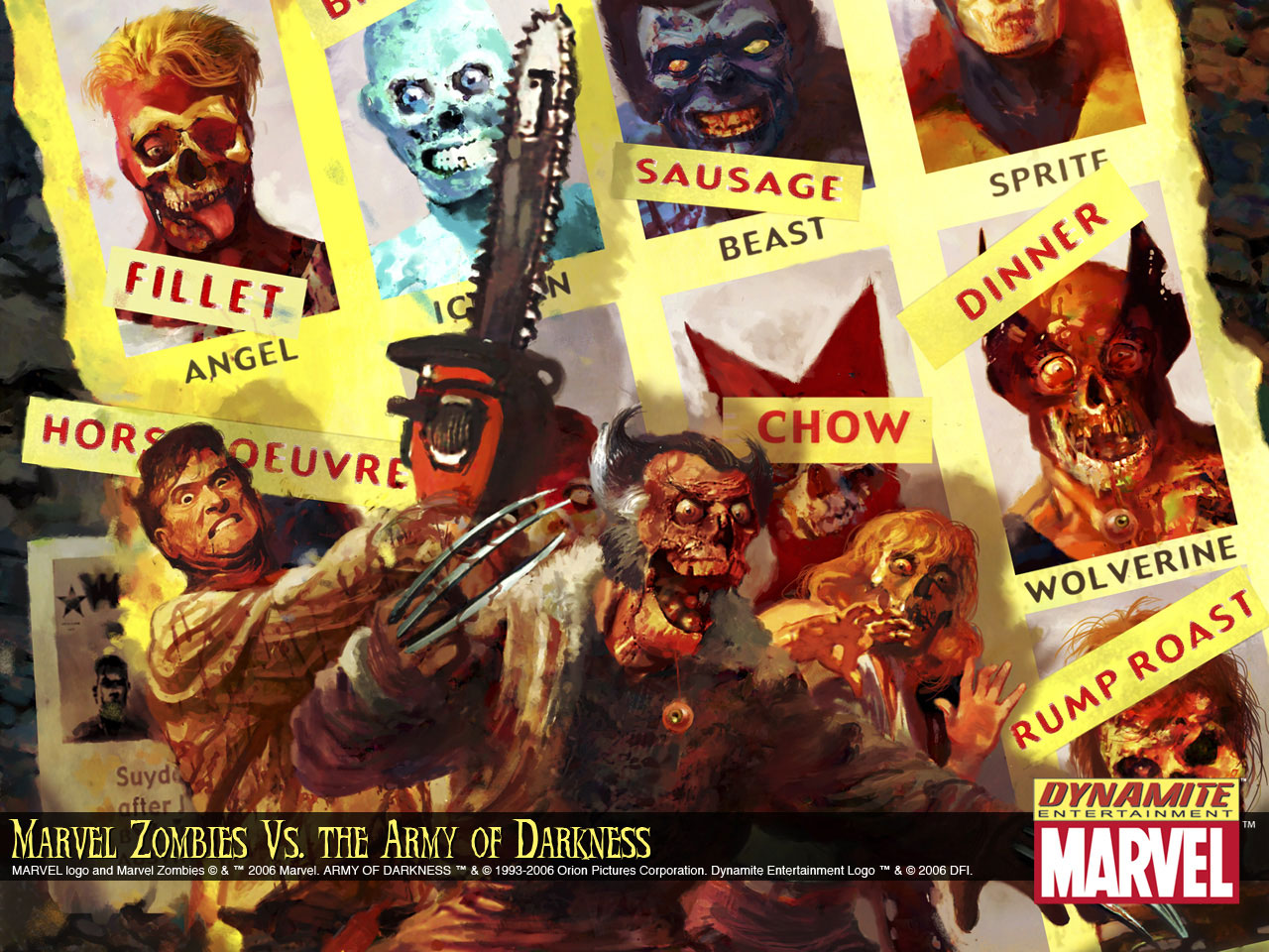 comics, marvel zombies, angel (marvel comics), beast (marvel comics), chainsaw, iceman (marvel comics), kitty pryde, wolverine, zombie