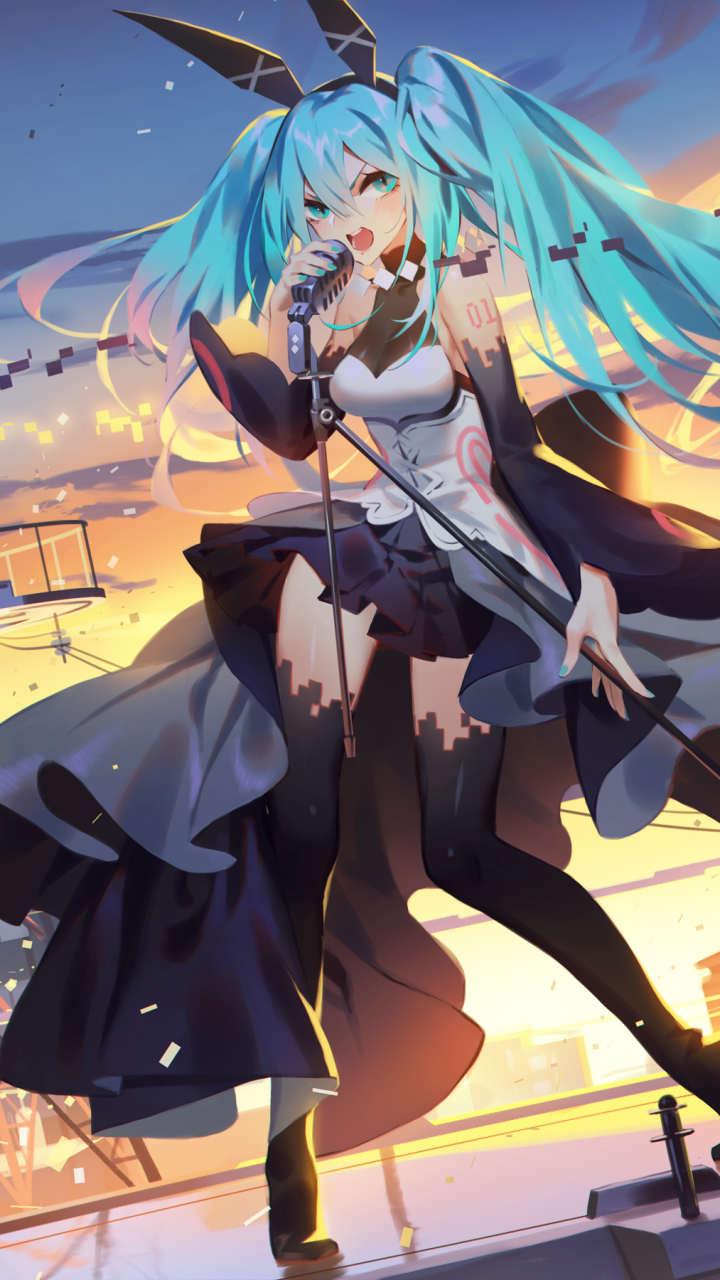 Download mobile wallpaper Anime, Vocaloid, Microphone, Blue Hair, Hatsune Miku, Aqua Eyes, Twintails for free.