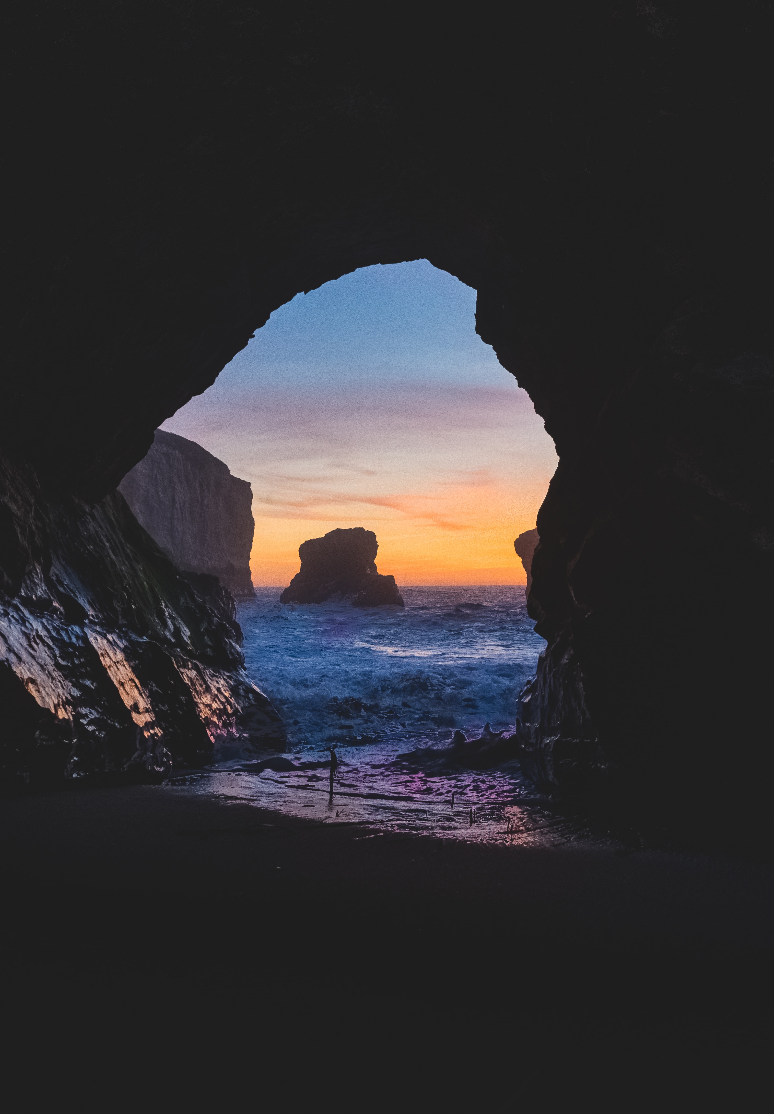 Free download wallpaper Nature, Rocks, Sunset, Sea, Cave on your PC desktop
