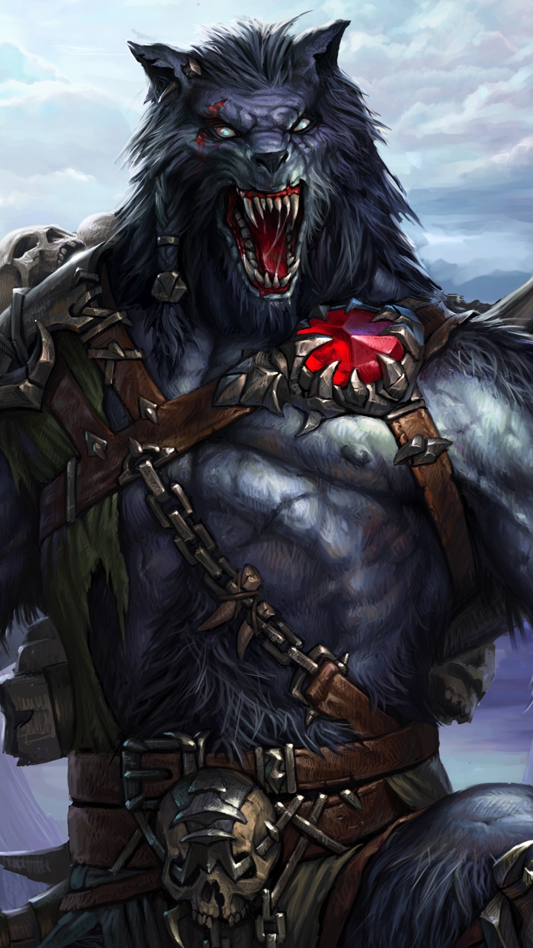 Download mobile wallpaper Dark, Skull, Werewolf for free.