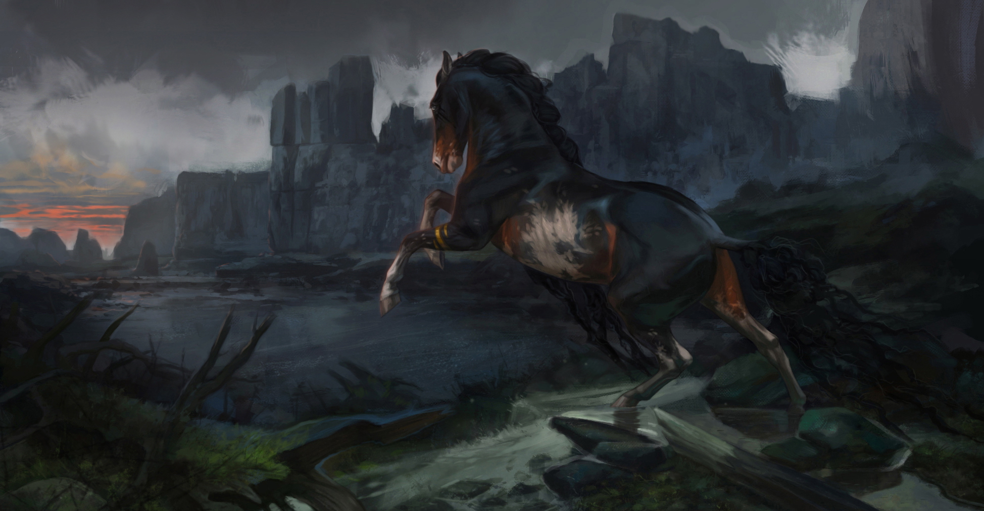 Download mobile wallpaper Landscape, Fantasy, Horse, Fantasy Animals for free.