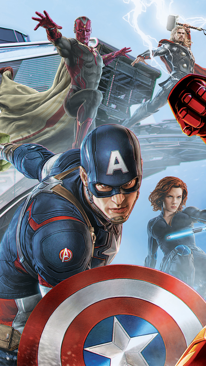 Скачати мобільні шпалери Капітан Америка, Месники, Фільм, Тор, Чорна Вдова, Бачення (Комікси Marvel) безкоштовно.