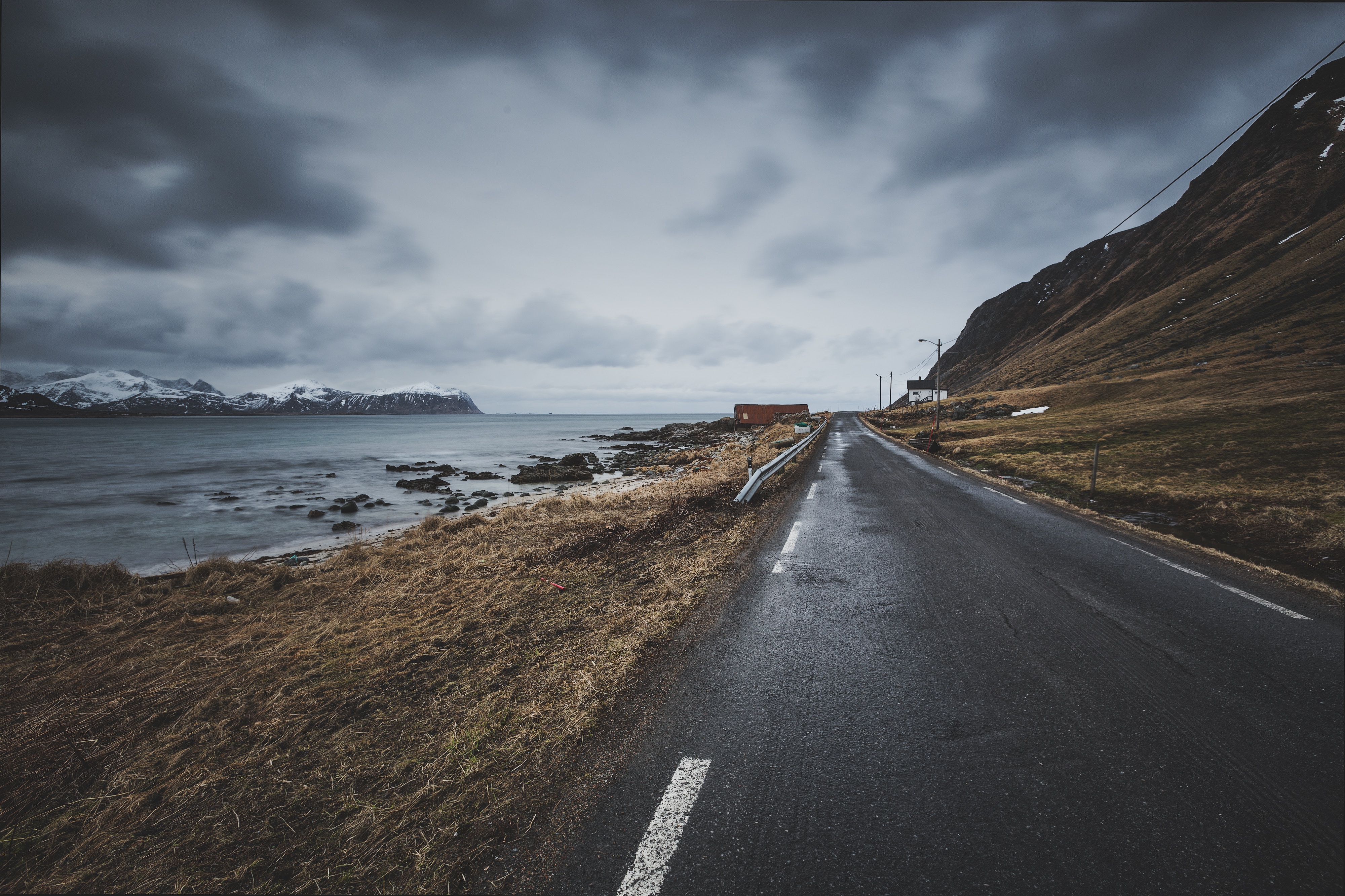 road, mountains, clouds, nature, mainly cloudy, overcast