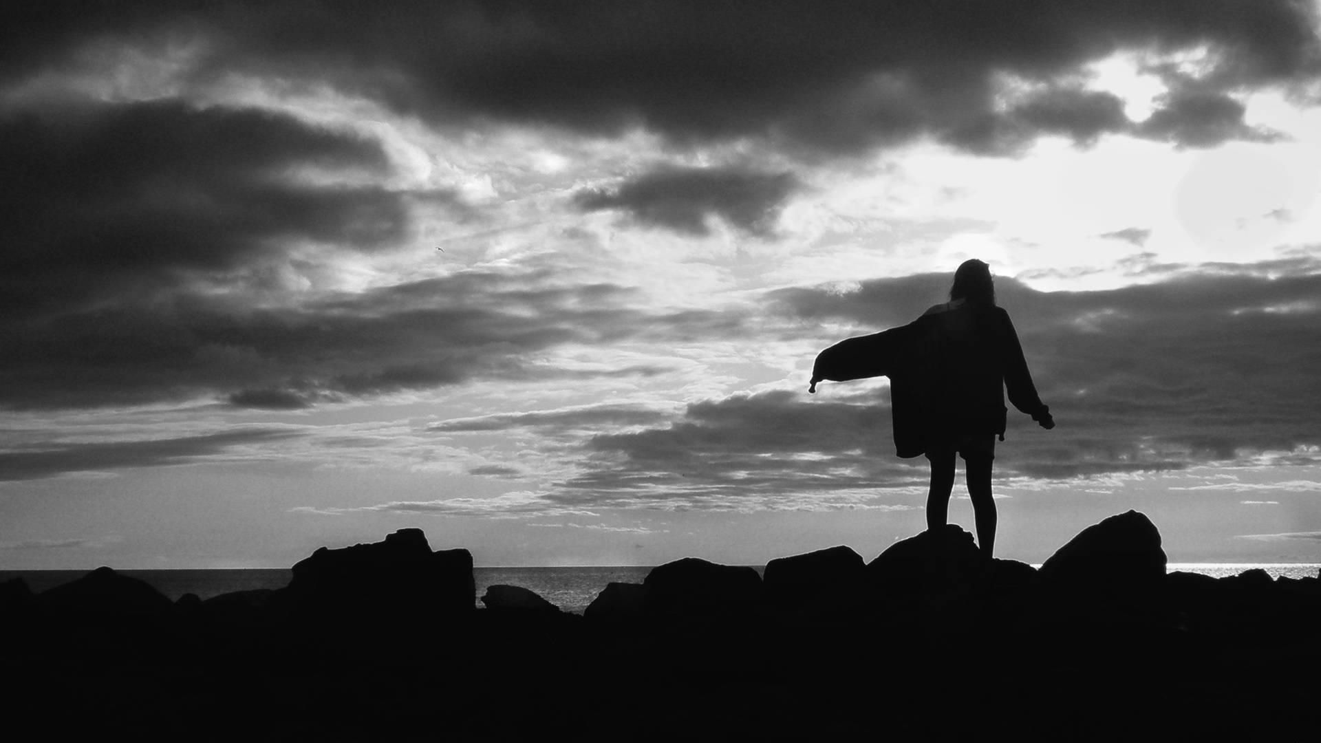 dark, mood, sky, girl, loneliness, gesture, to stand, stand