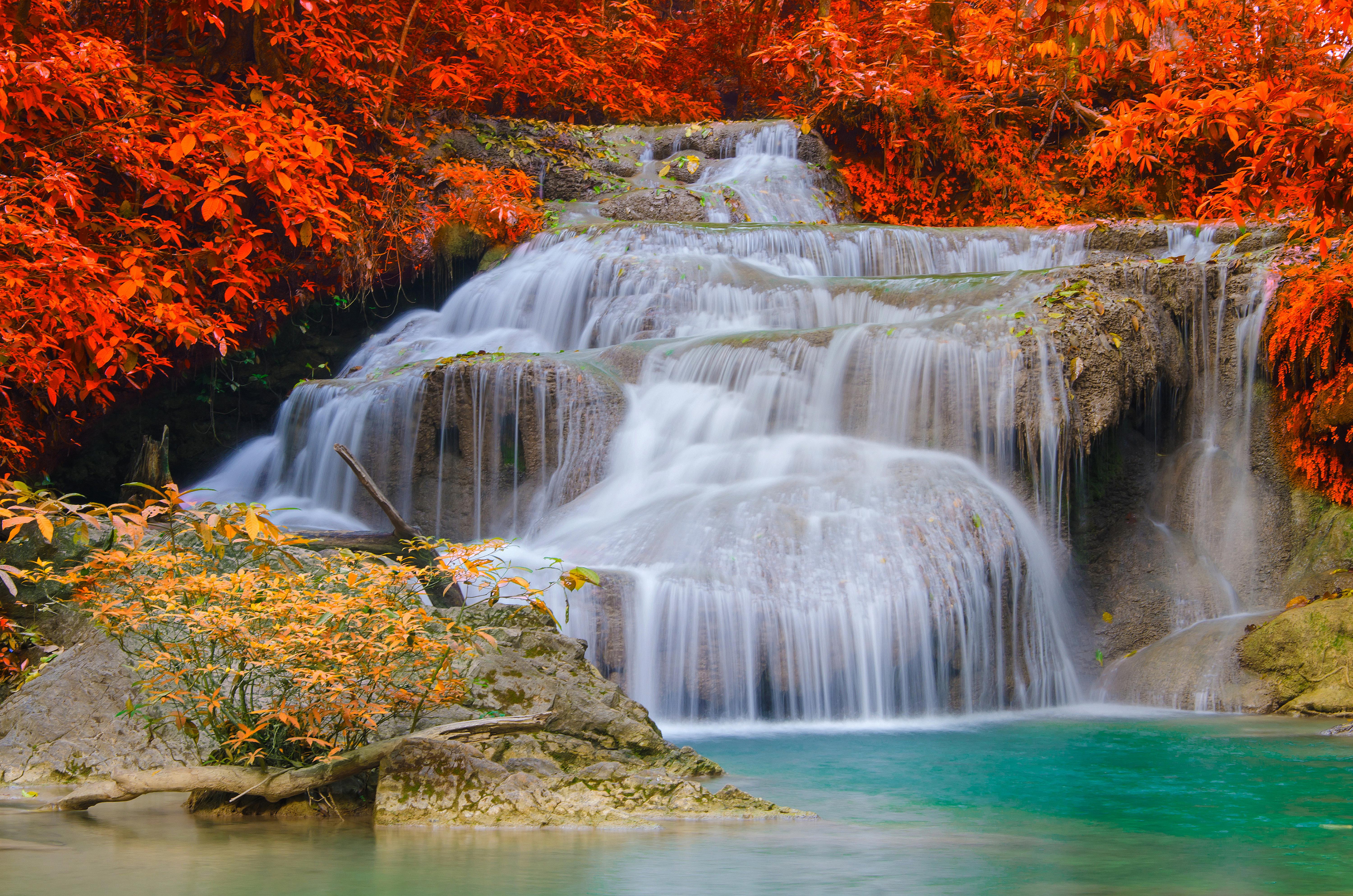 PCデスクトップに木, 秋, 滝, 地球, ターコイズ画像を無料でダウンロード