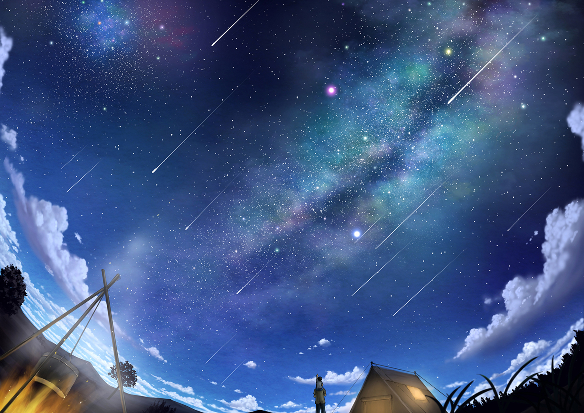 Download mobile wallpaper Anime, Sky, Starry Sky, Shooting Star for free.