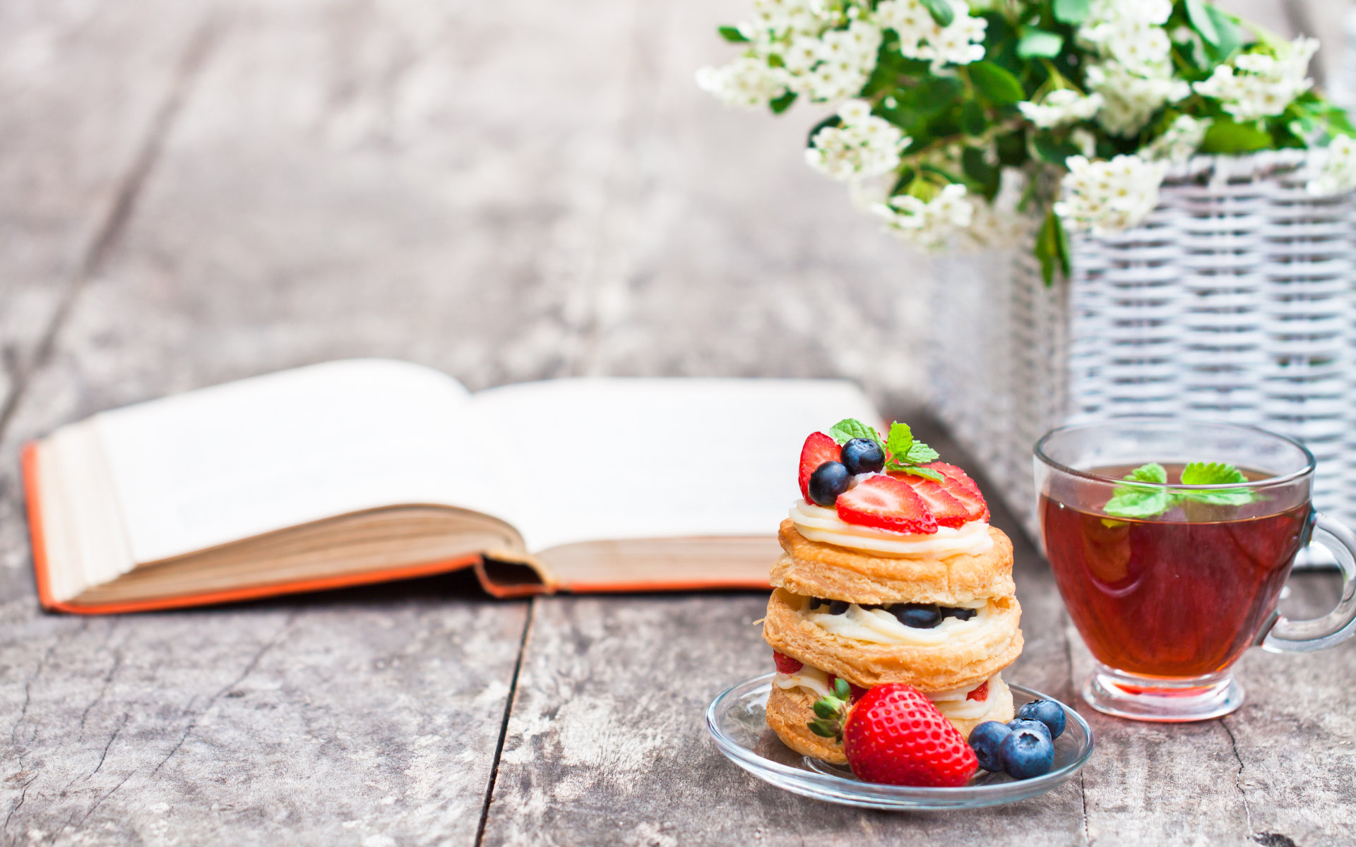 Free download wallpaper Food, Cake, Book, Tea on your PC desktop
