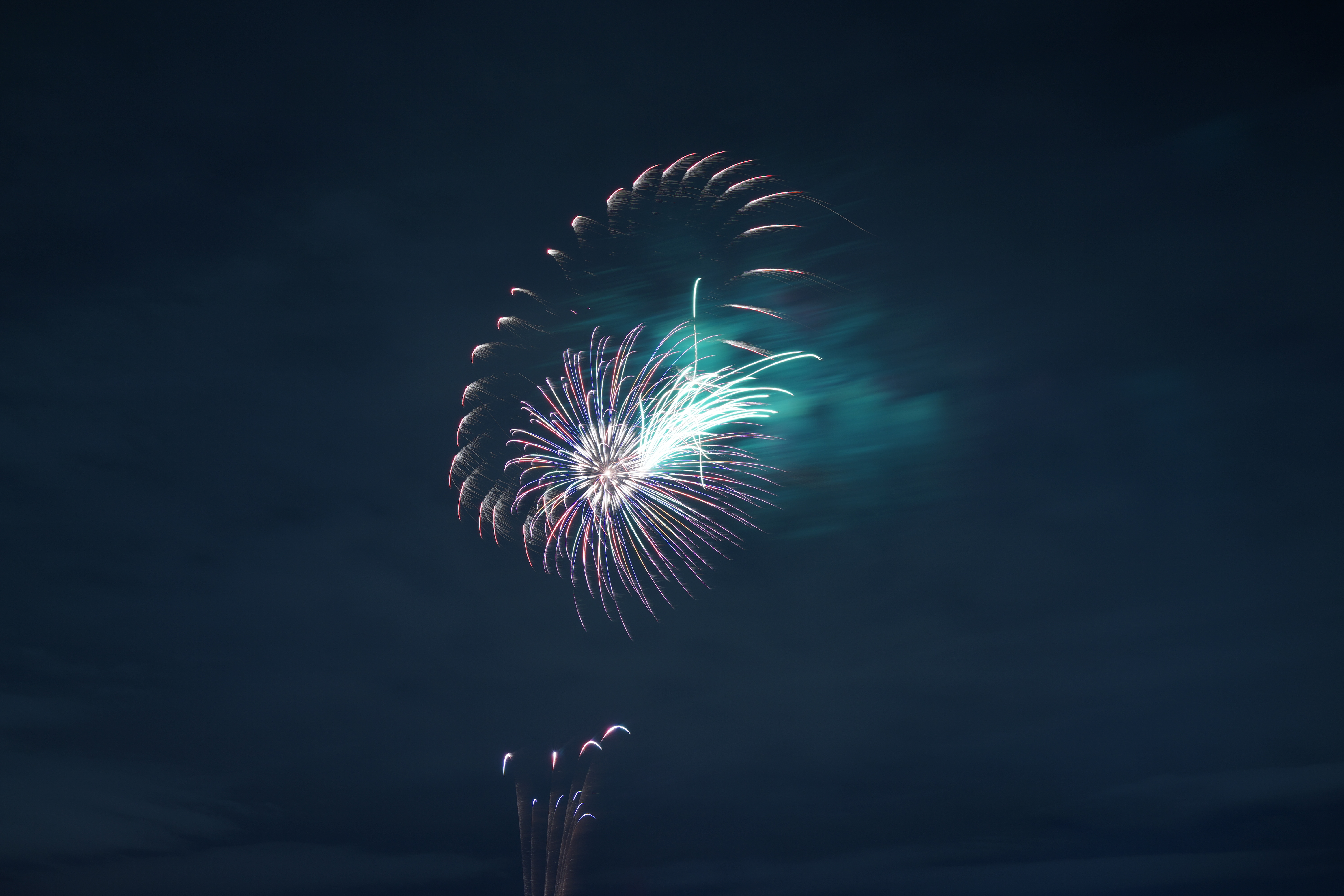 Free download wallpaper Sky, Night, Salute, Sparks, Beams, Rays, Fireworks, Firework, Holidays on your PC desktop