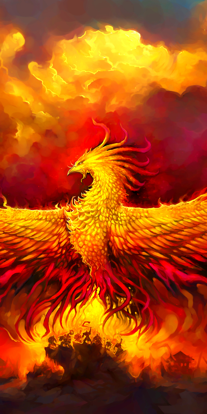 Download mobile wallpaper Fantasy, Bird, Cloud, Phoenix, Orange (Color), Fantasy Animals for free.